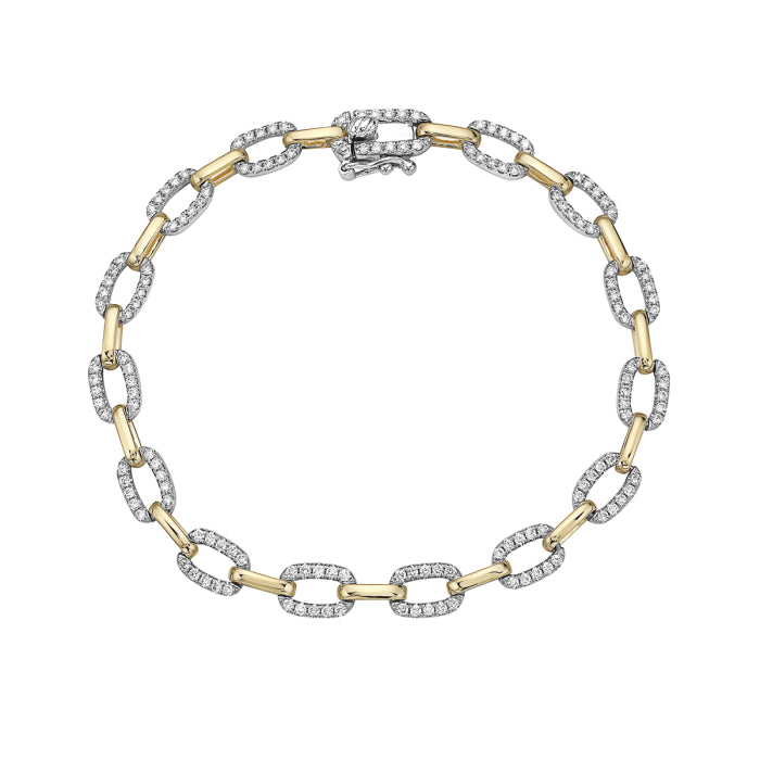 Bassali of New York Diamond Studded Paperclip Bracelet | 14k White & Yellow Gold