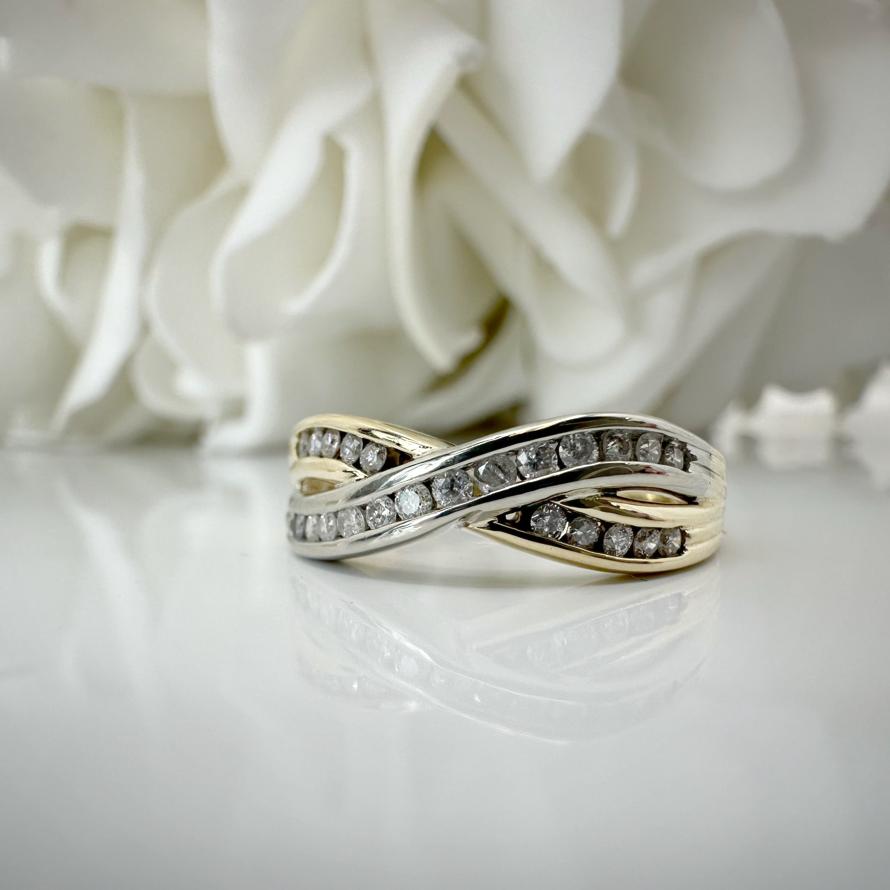 Vintage Two Tone 23 Stone Diamond Ring | 10k Yellow & White Gold