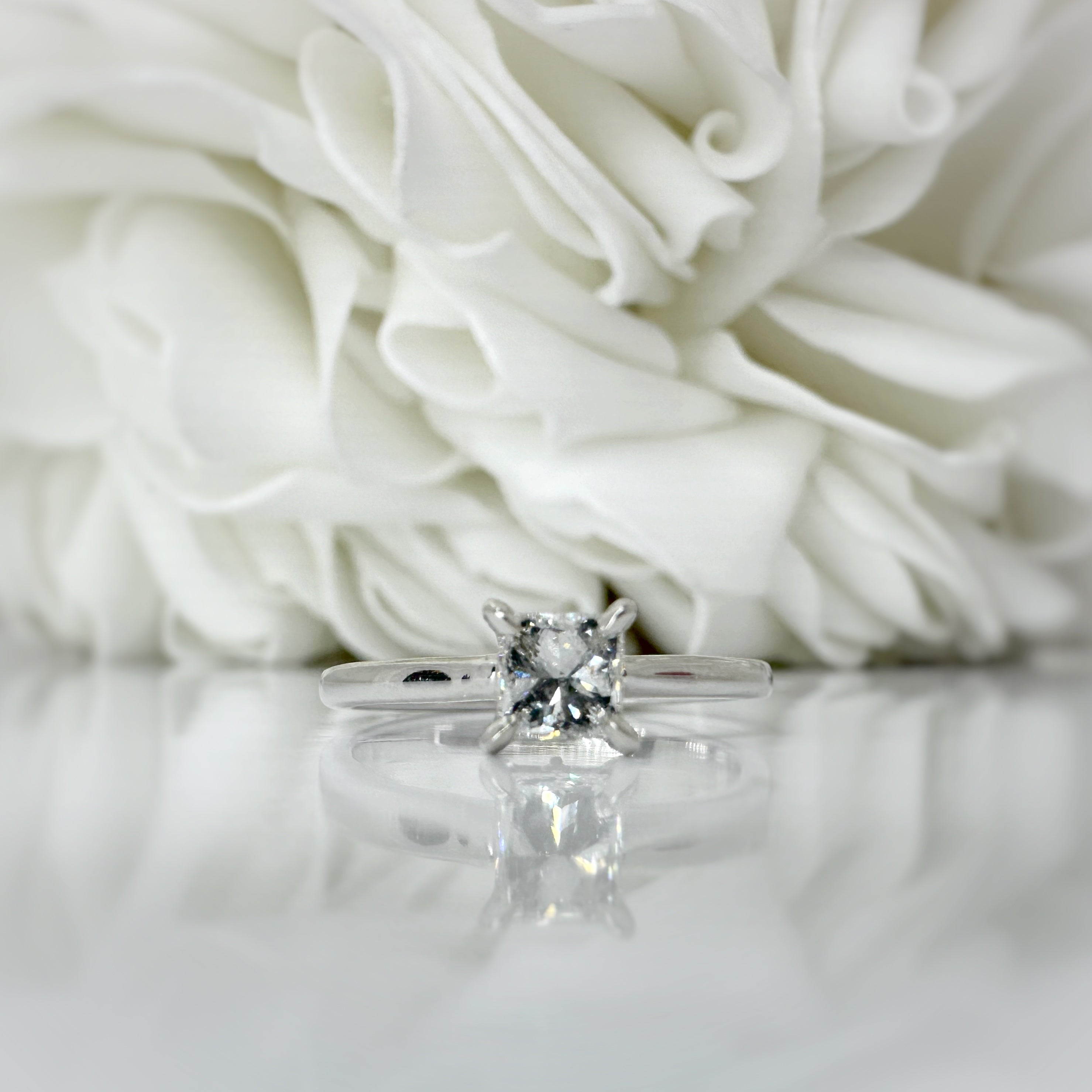 0.575 Carat Princess Cut Natural Diamond Engagement Ring | 14k White Gold