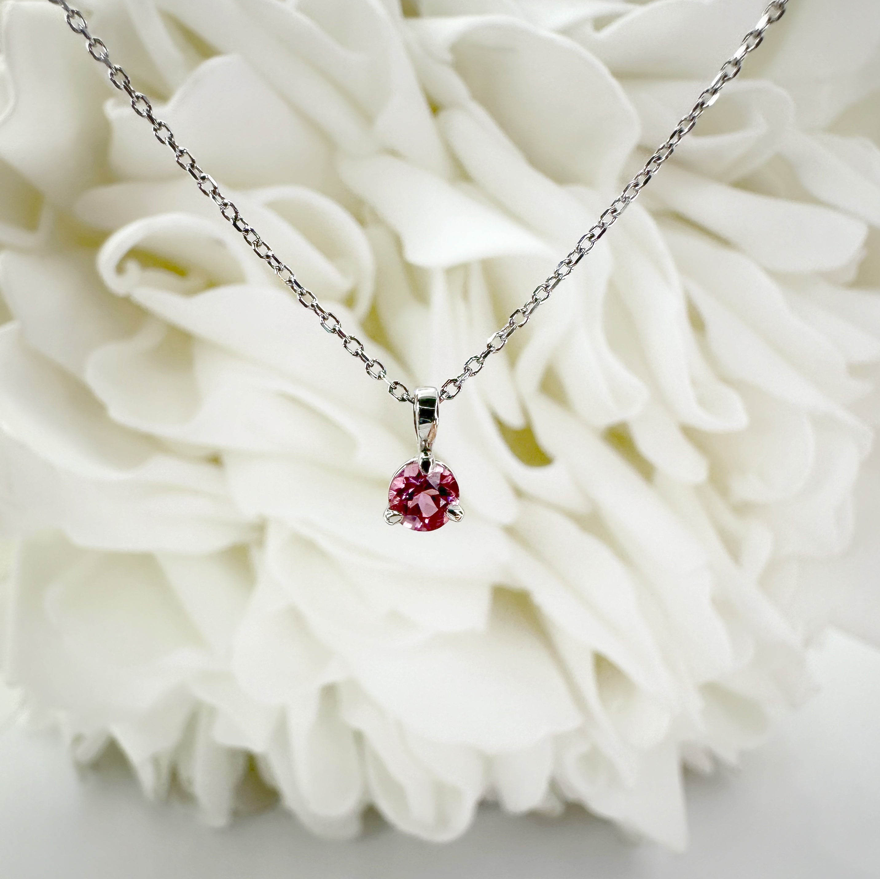 Natural Round Pink Tourmaline Pendant | 10k White Gold