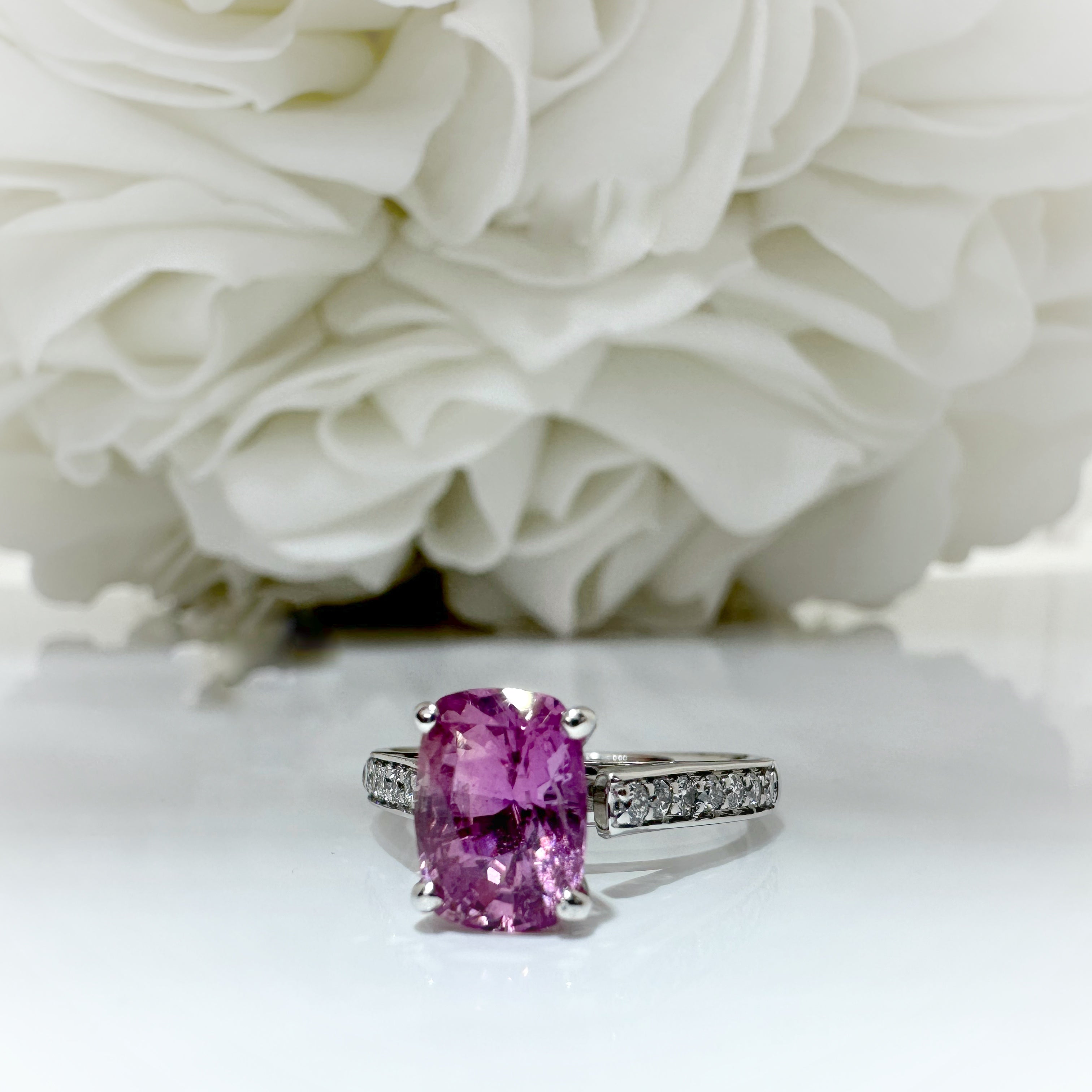 Vintage Pink Sapphire & Diamond Ring | 14k White Gold