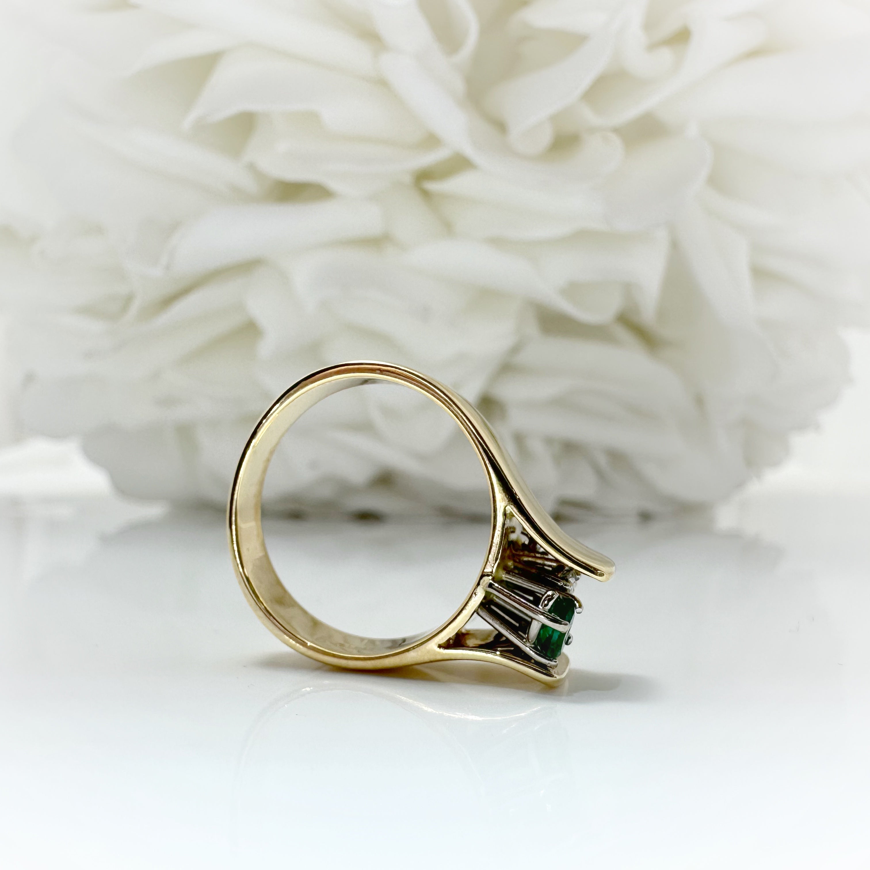 Vintage Emerald Marquise & Diamond Ring | 14k Yellow Gold