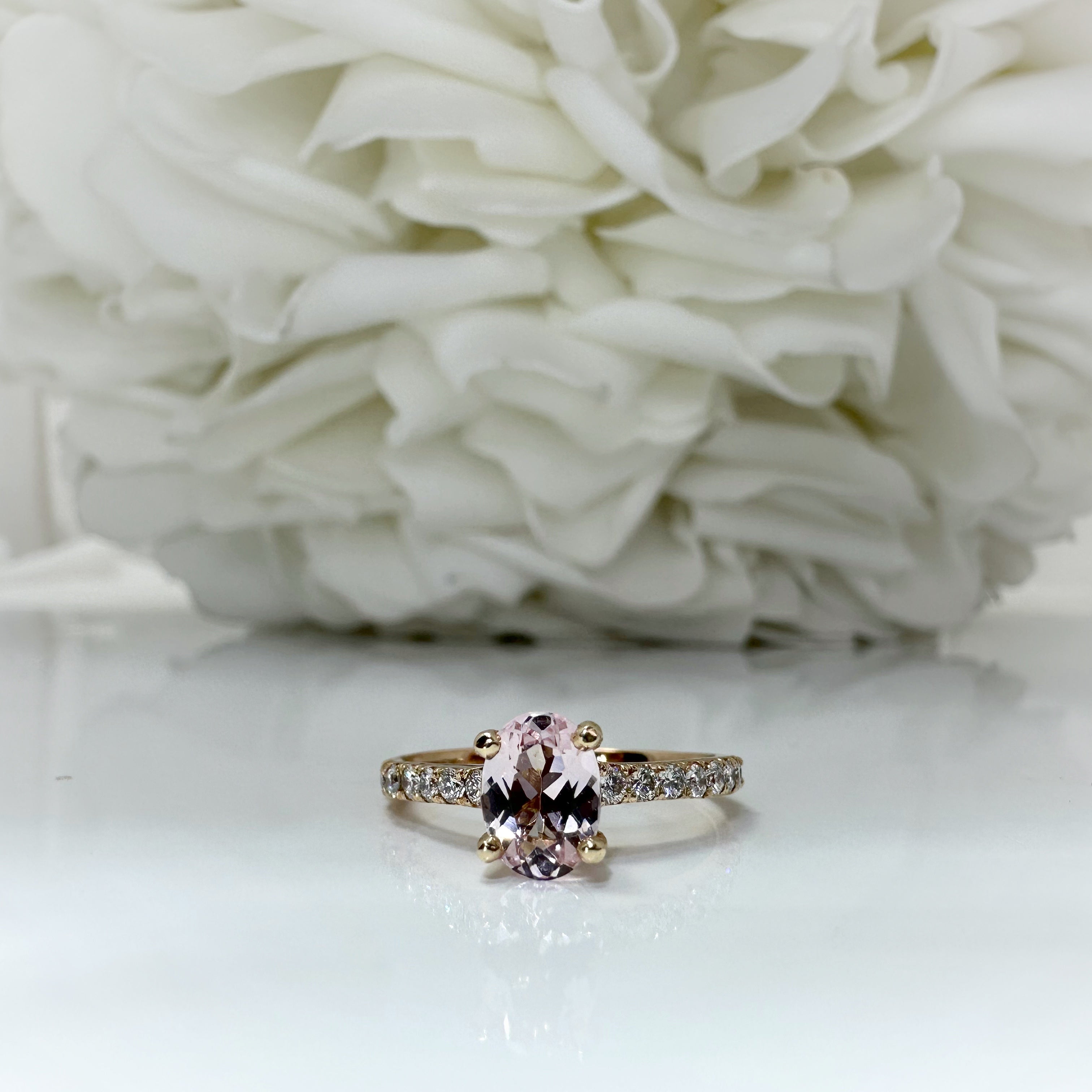 Vintage Oval Morganite and Diamond Ring | 14k Rose Gold