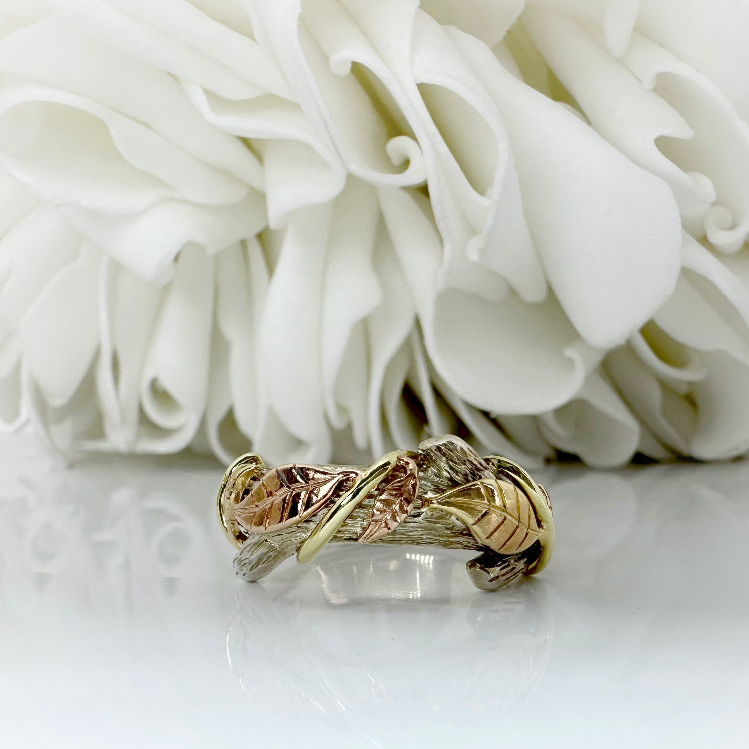 Custom Hand Made Branch Ring | Tri-Gold & Sterling Silver