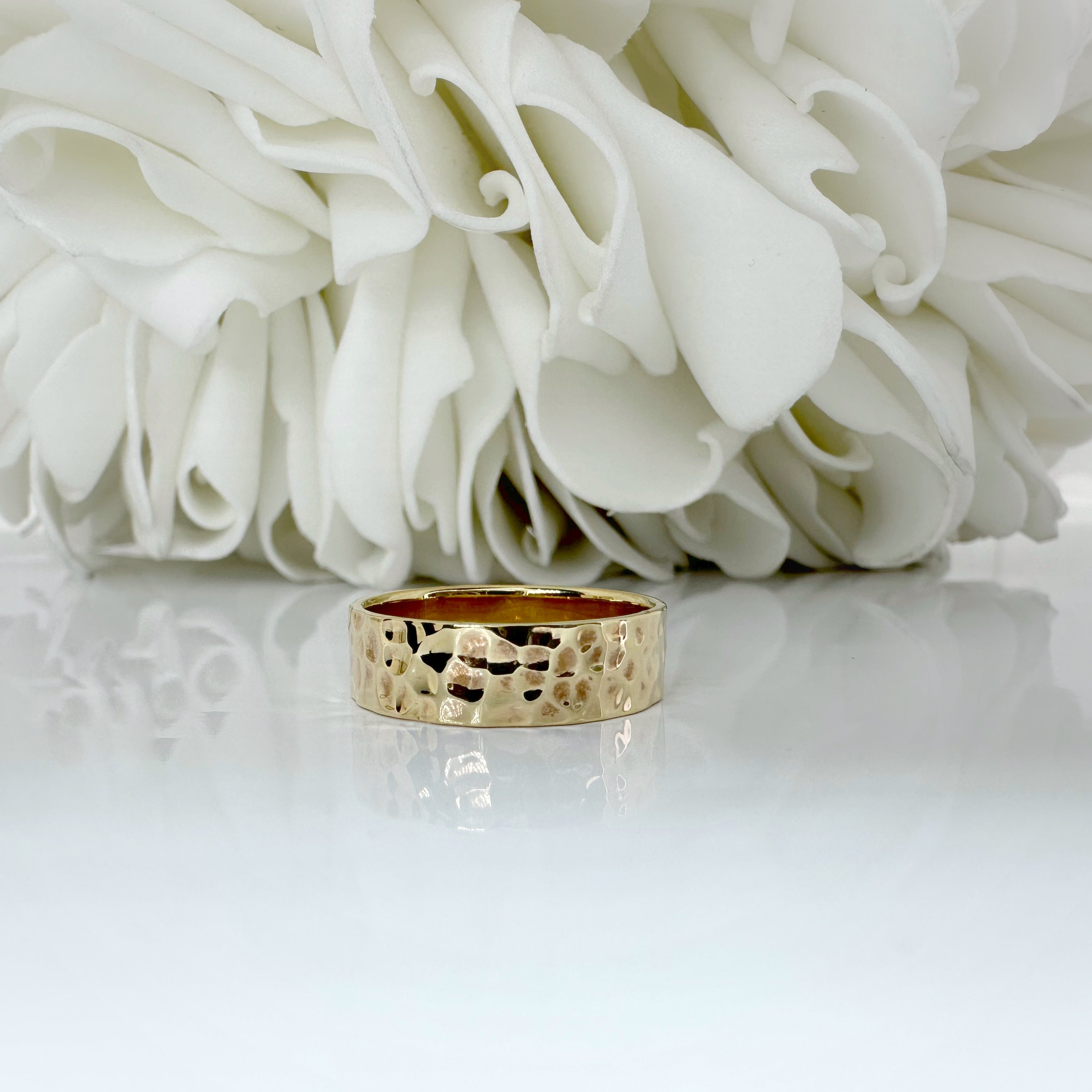 Custom Hand Made Hammered Band | 10k Yellow Gold