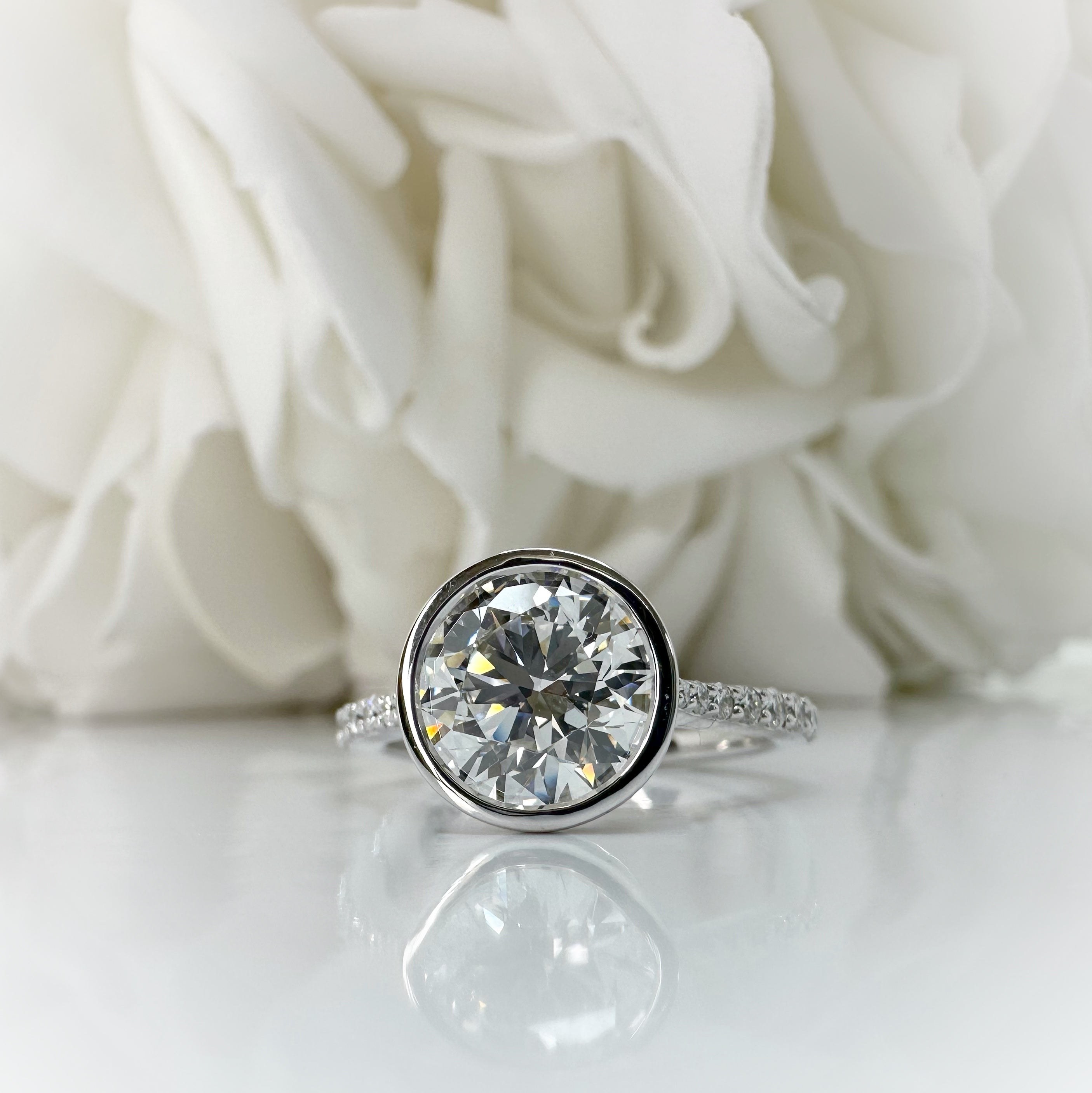 2.03 Carat Round Brilliant Cut Bezel Set Lab Grown Diamond Engagement Ring | 10k White Gold