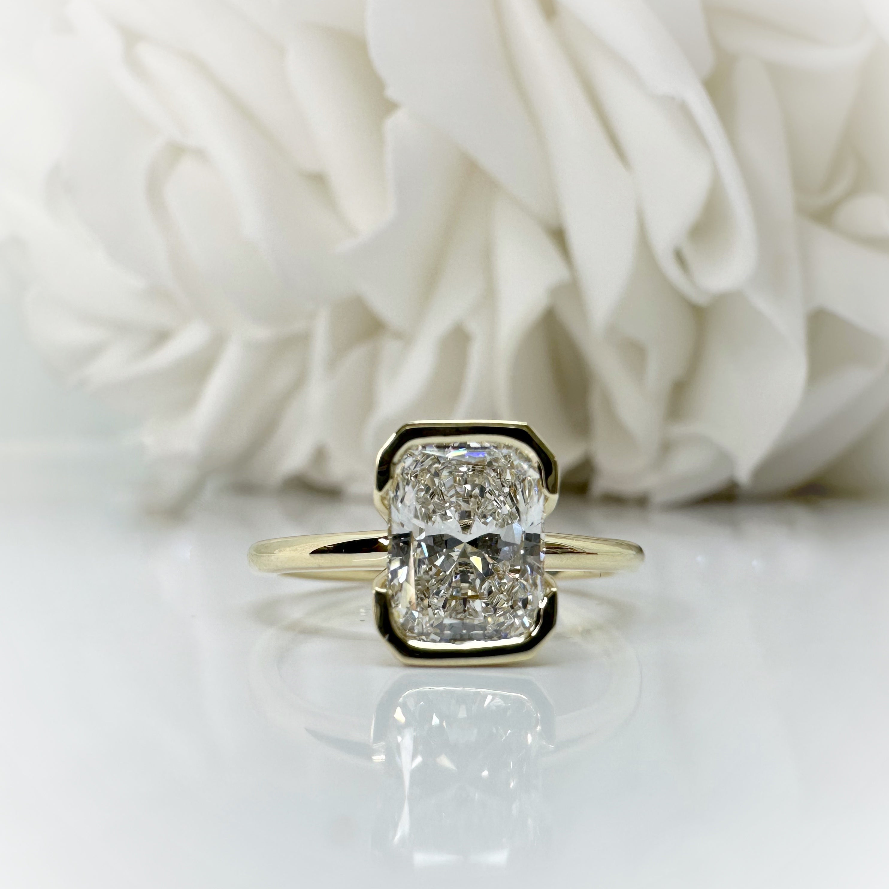 1.50 Carat Radiant Cut Half Bezel Lab Grown Diamond Solitaire Engagement Ring | 10k Yellow Gold