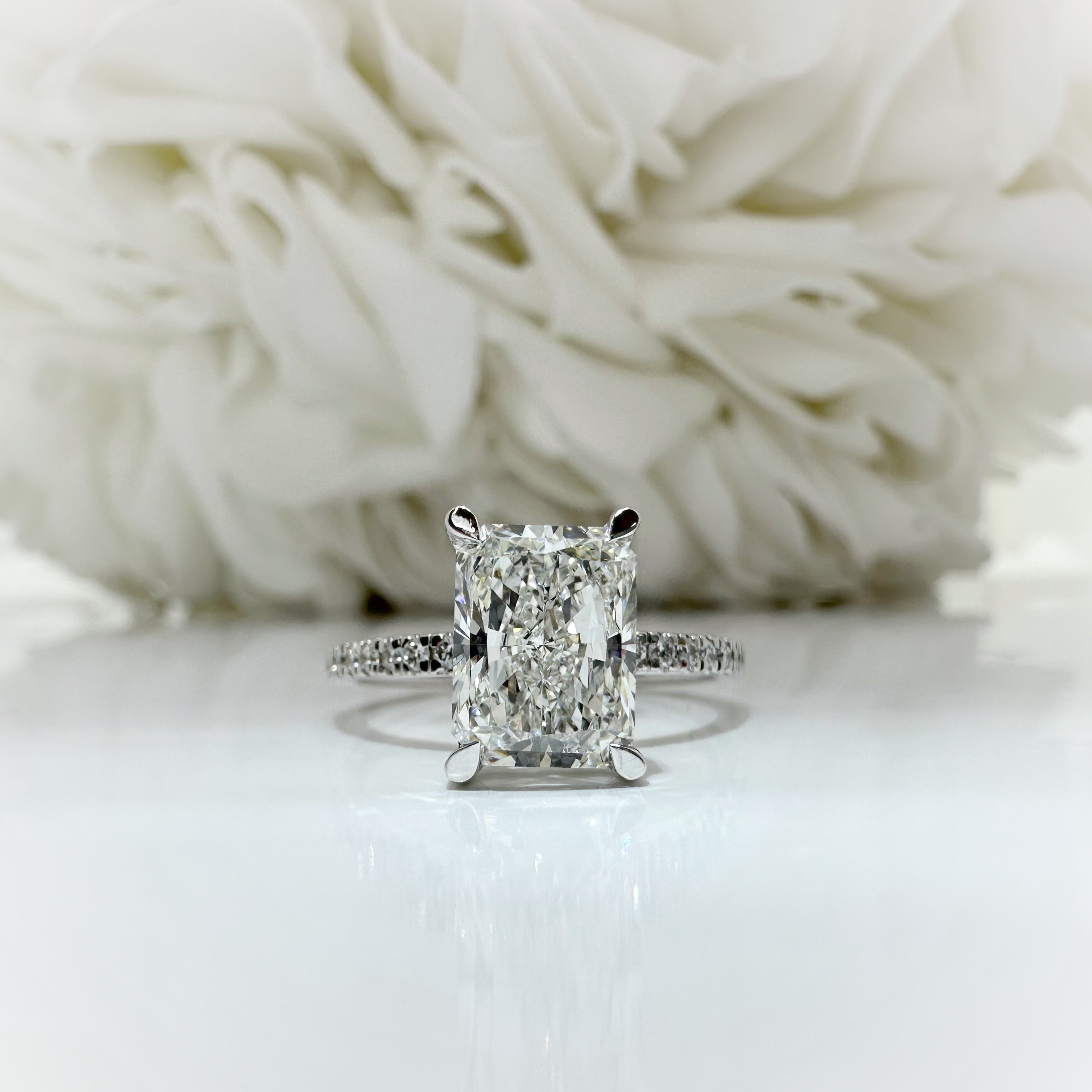 2.25 Total Carat Weight Lab Grown Diamond Accented Engagement Ring With Radiant Center | 14k White Gold