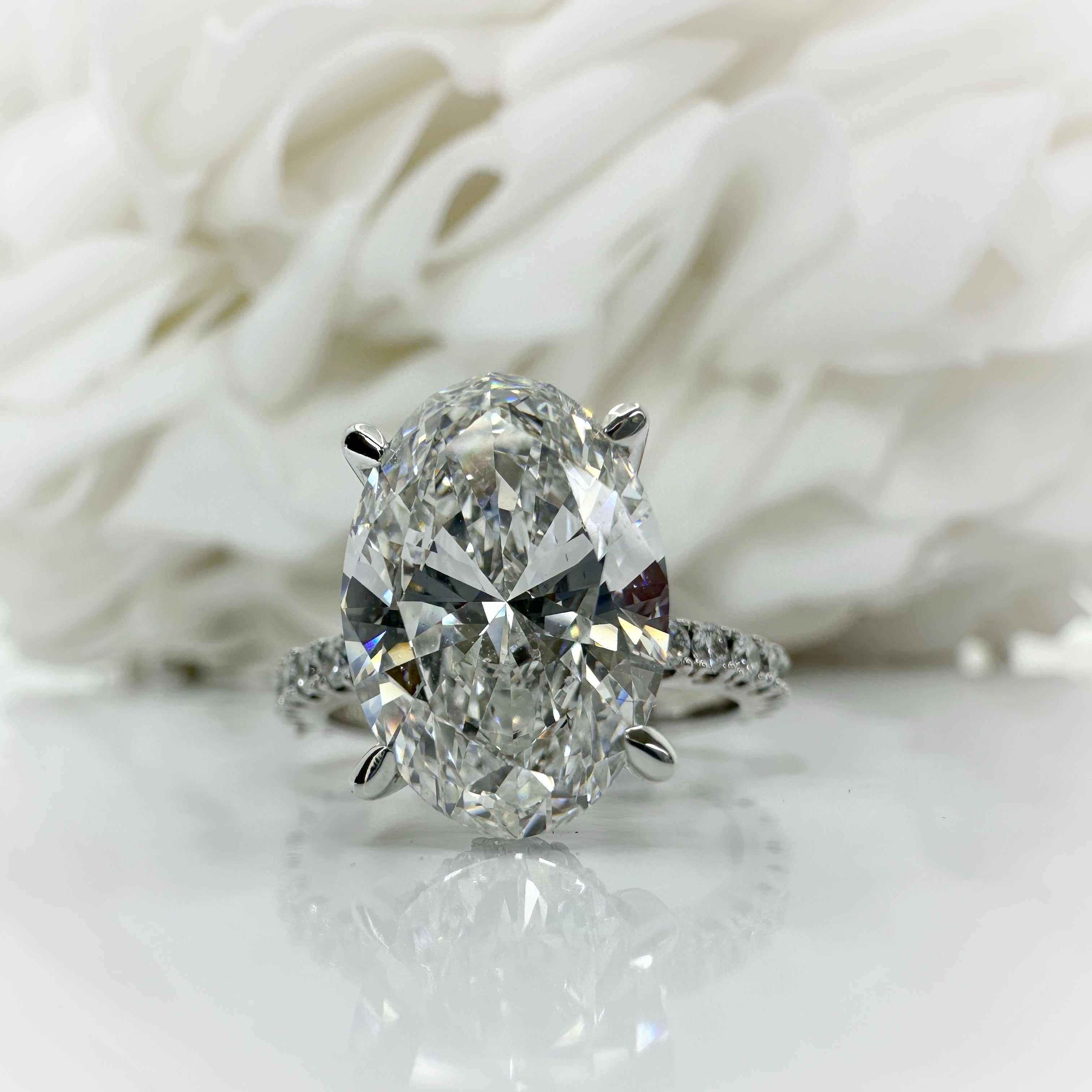 4.00 Carat Oval Cut Lab Grown Diamond Accented Engagement Ring | 14k White Gold