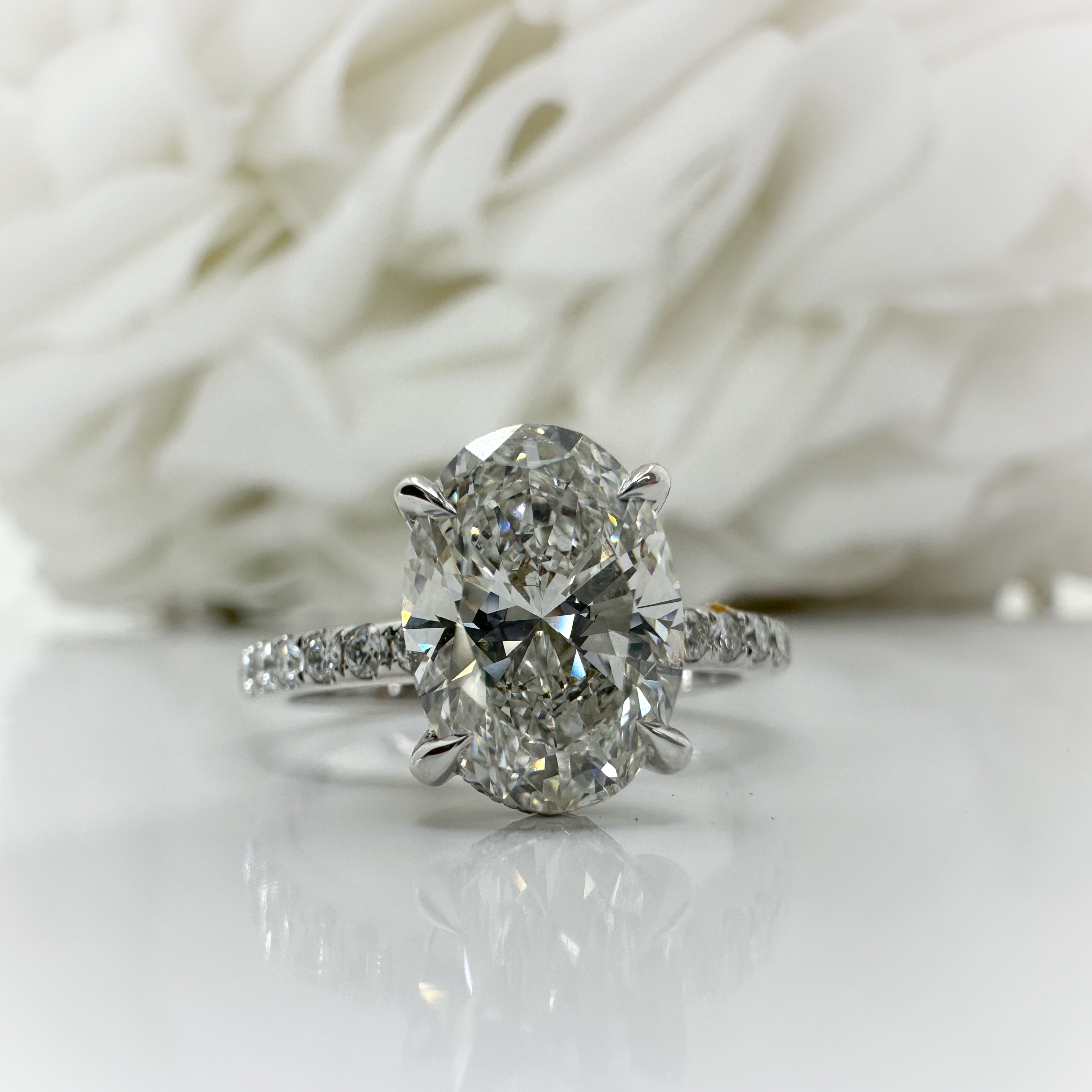 2.30 Total Carat Weight Oval Cut Lab Grown Diamond Engagement Ring | 14k White Gold