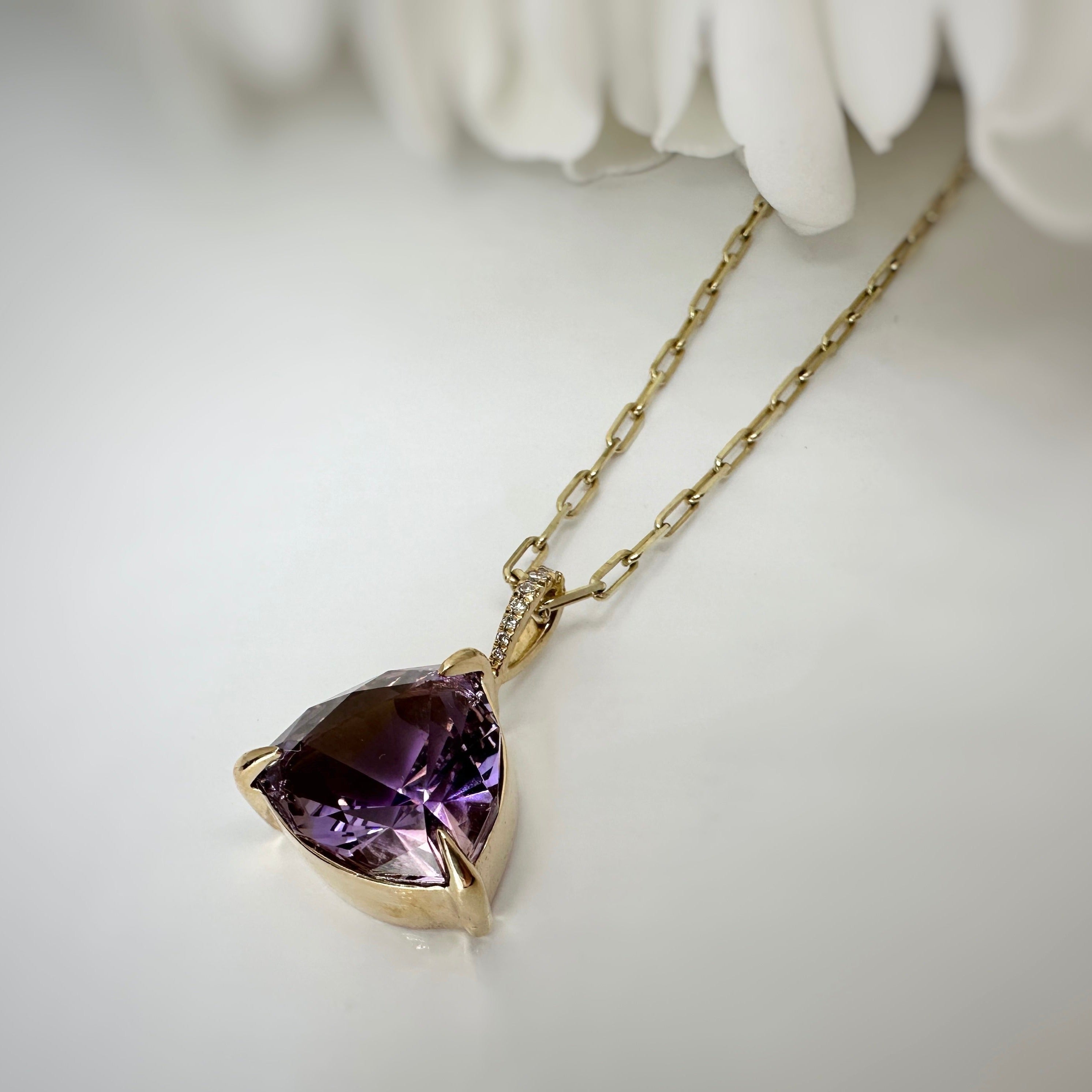 Custom Hand Made Ametrine & Lab Grown Diamond Pendant | 10k & 14k Yellow Gold