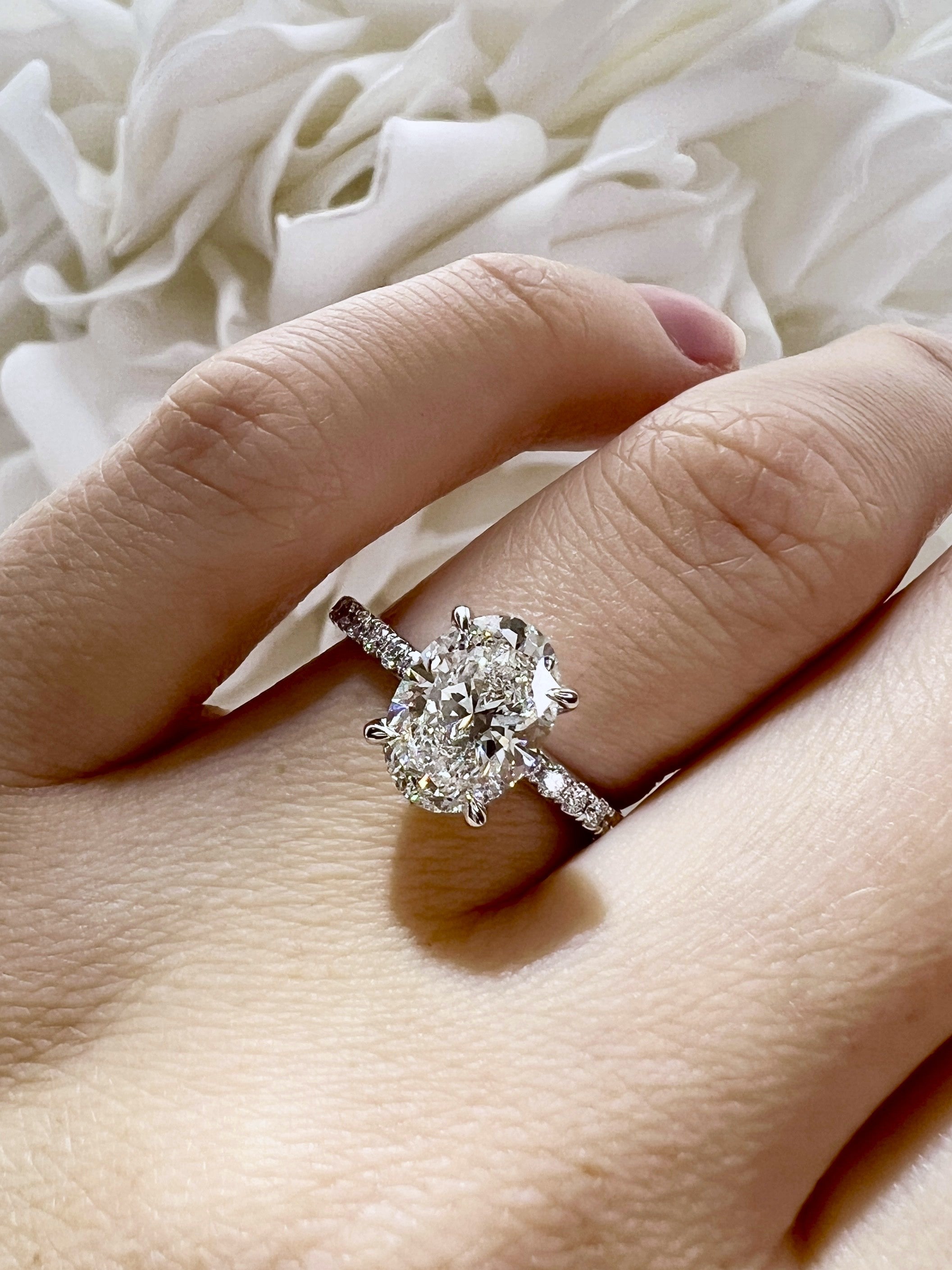 2.30 Total Carat Weight Oval Cut Lab Grown Diamond Engagement Ring | 14k White Gold