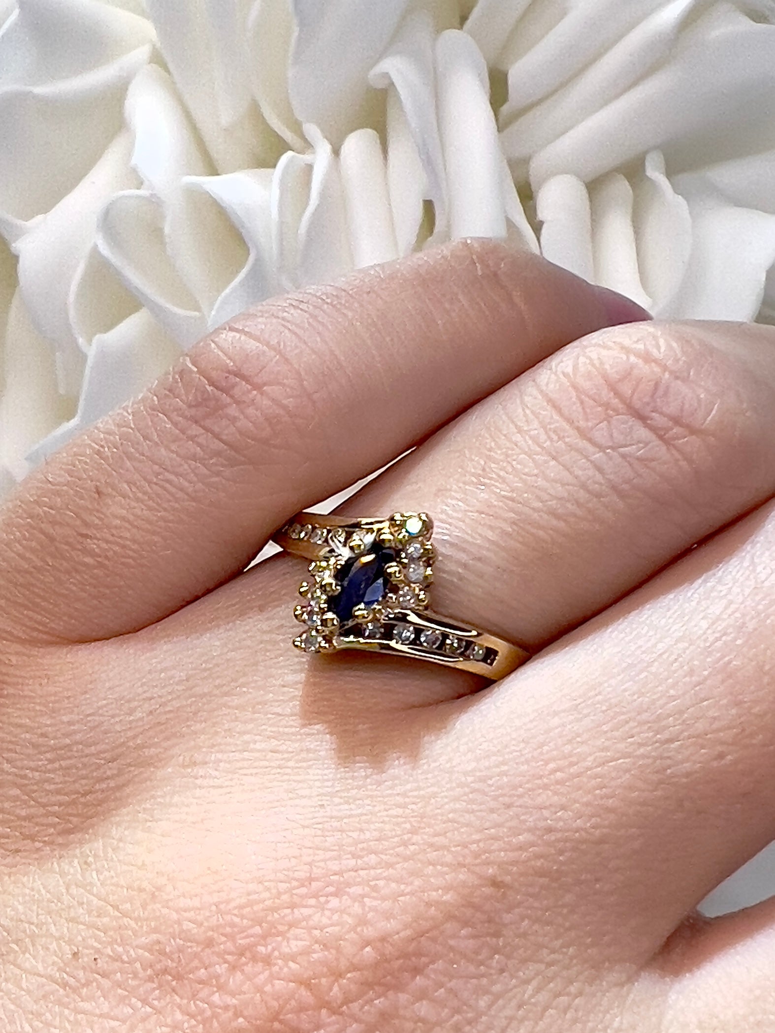 Vintage Marquise Sapphire & Diamond Ring | 10k Yellow Gold