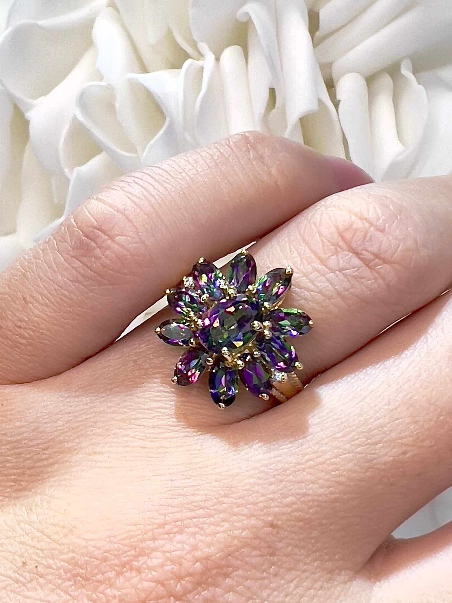 Vintage Mystic Topaz Flower Ring | 10k Yellow Gold