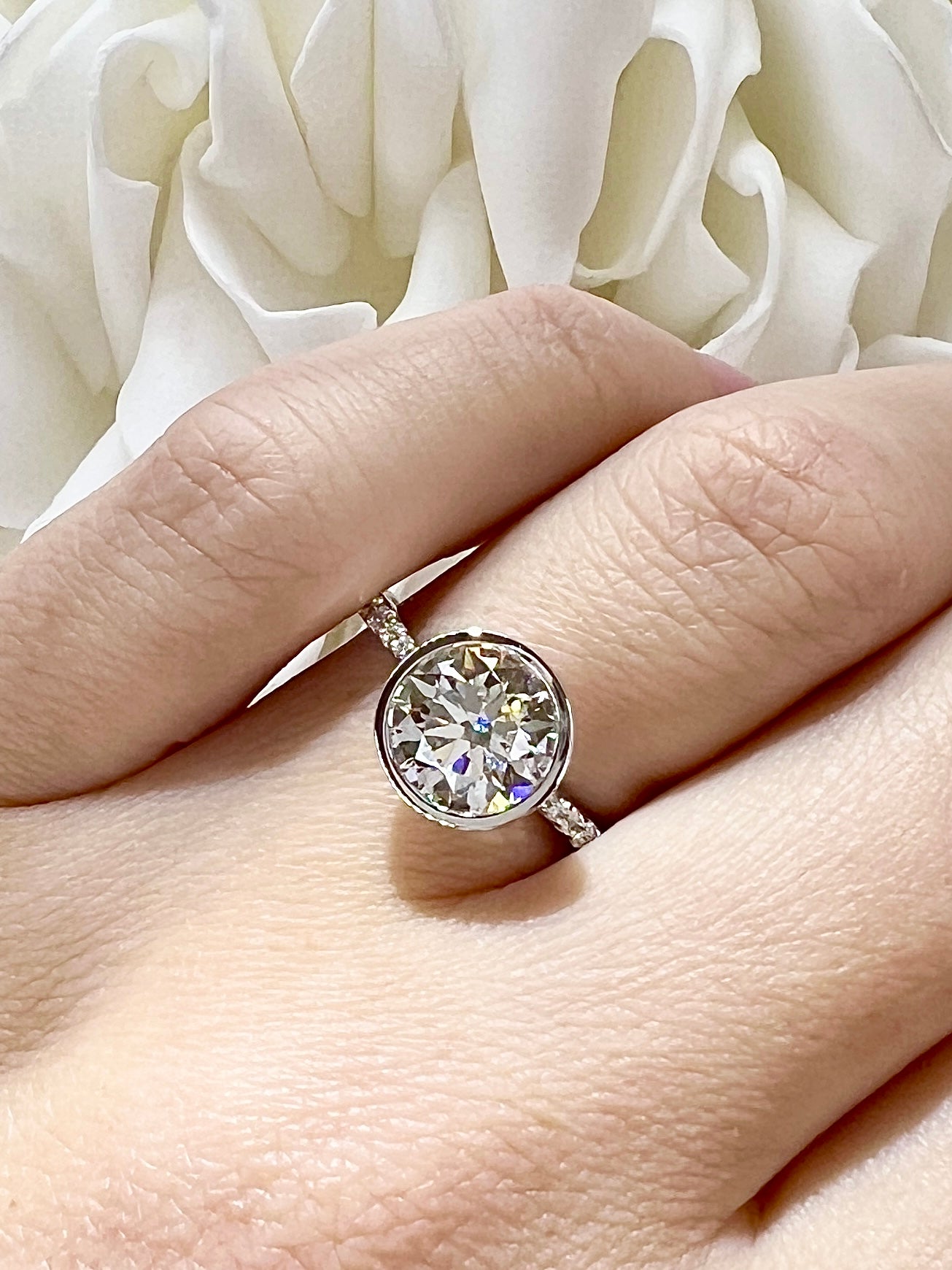 2.03 Carat Round Brilliant Cut Bezel Set Lab Grown Diamond Engagement Ring | 10k White Gold