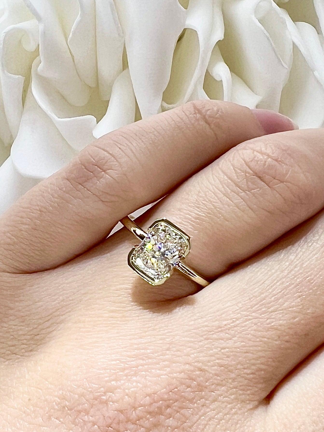 1.50 Carat Radiant Cut Half Bezel Lab Grown Diamond Solitaire Engagement Ring | 10k Yellow Gold