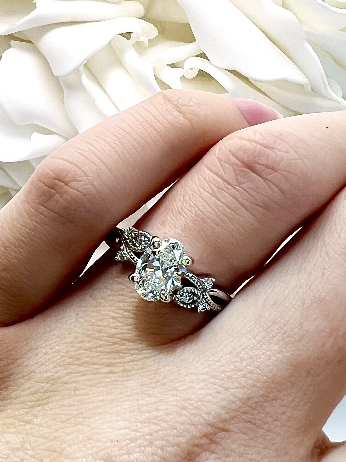 1.01  Carat Lab Grown Oval Accented Engagement Ring | 10k White Gold