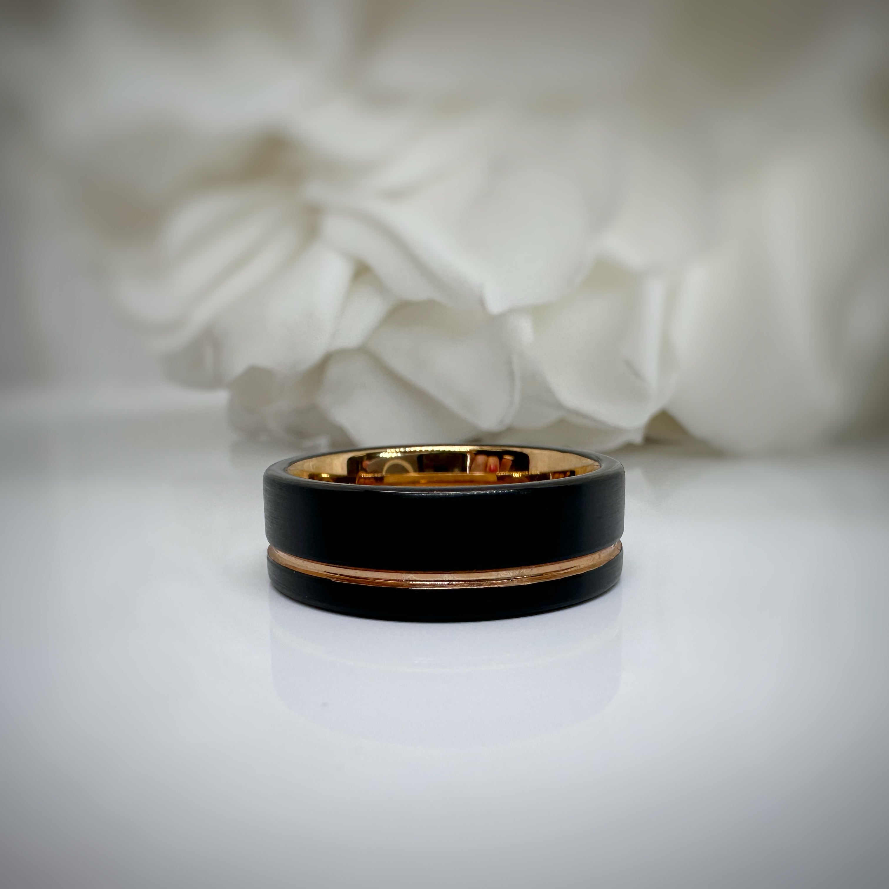 Men's Black and Rose Gold Plated Band | Tungsten