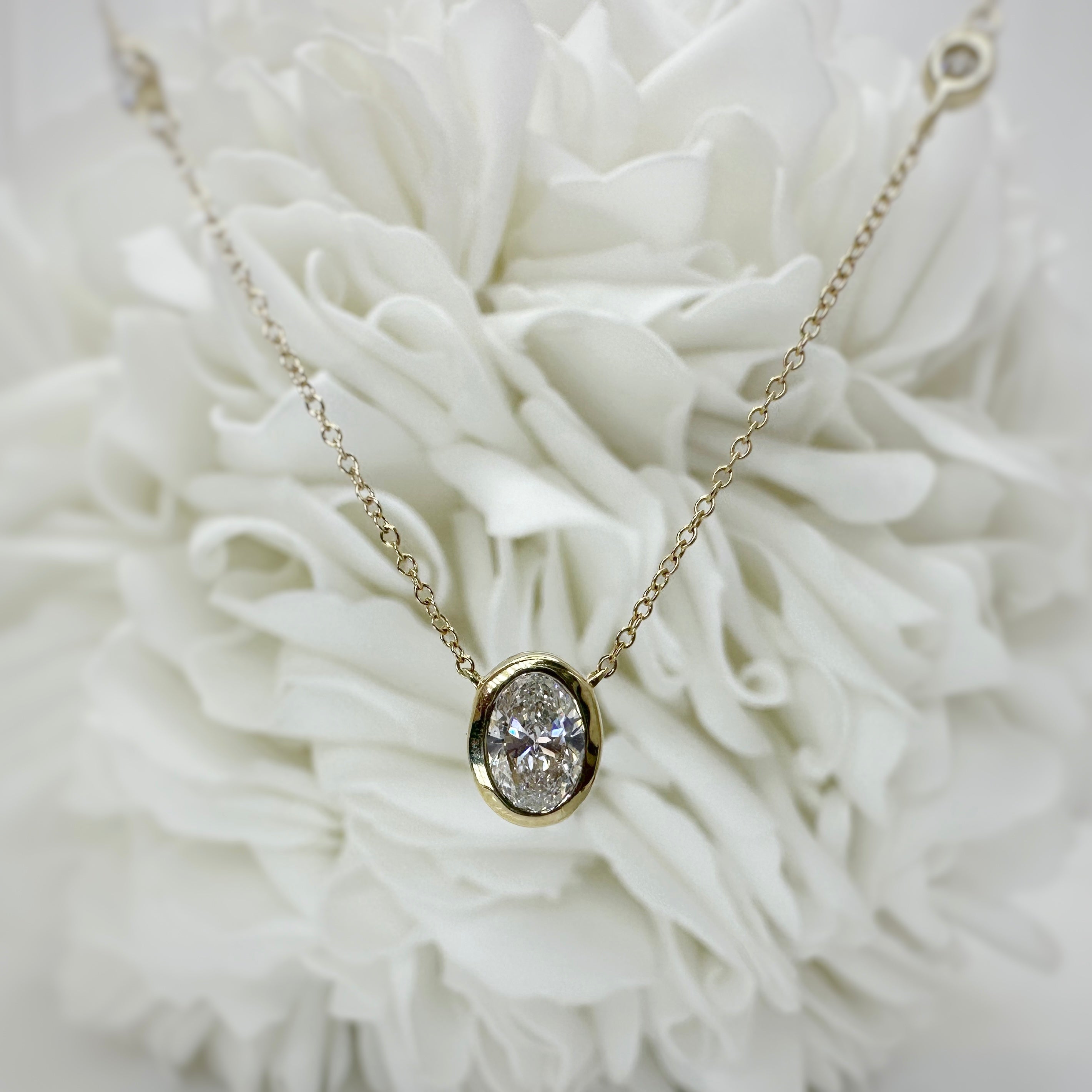 1.00 Carat Lab Grown Oval Cut Diamond Necklace | 10k Yellow Gold