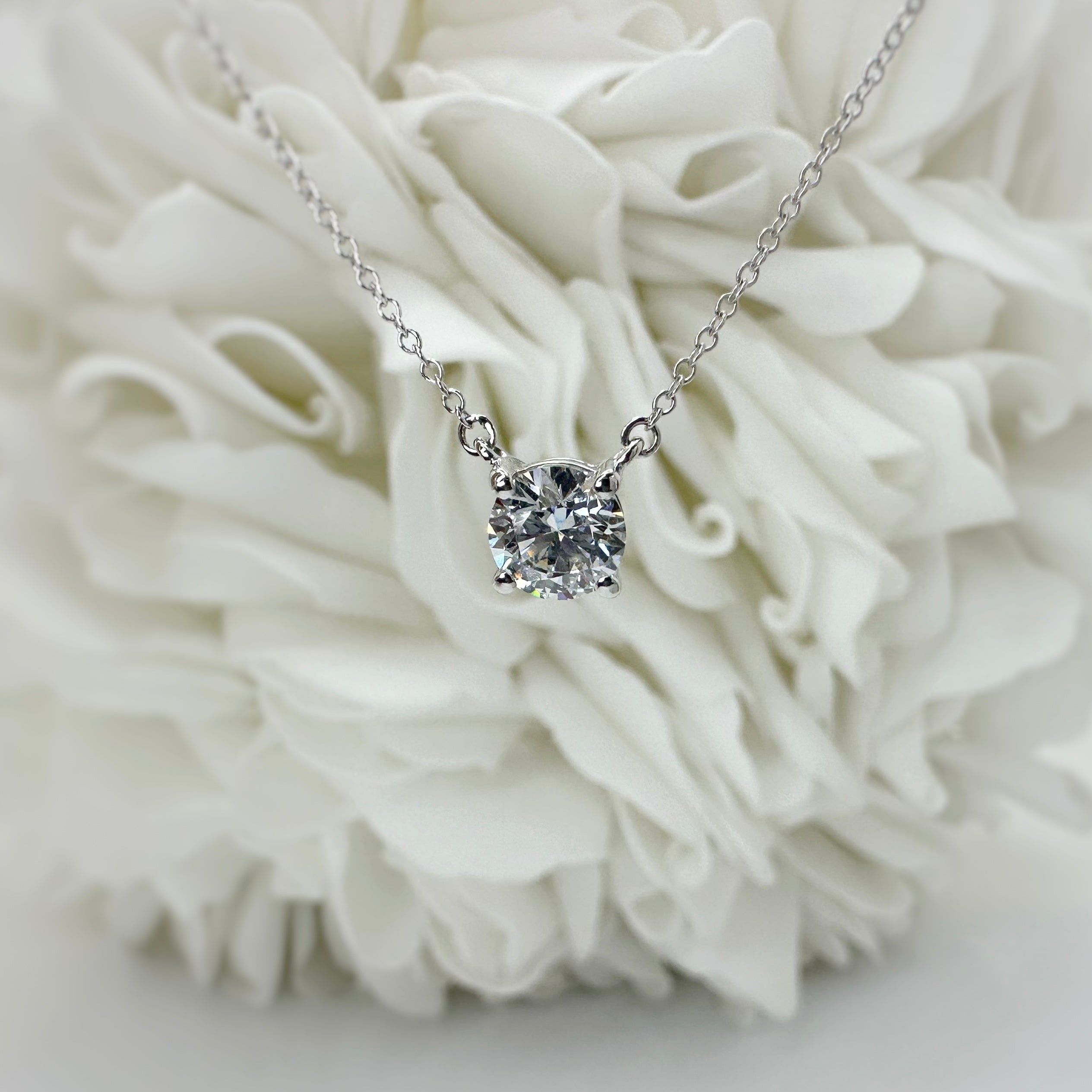 1.00 Carat Round Brilliant Cut Lab Grown Diamond Necklace | 14k White Gold
