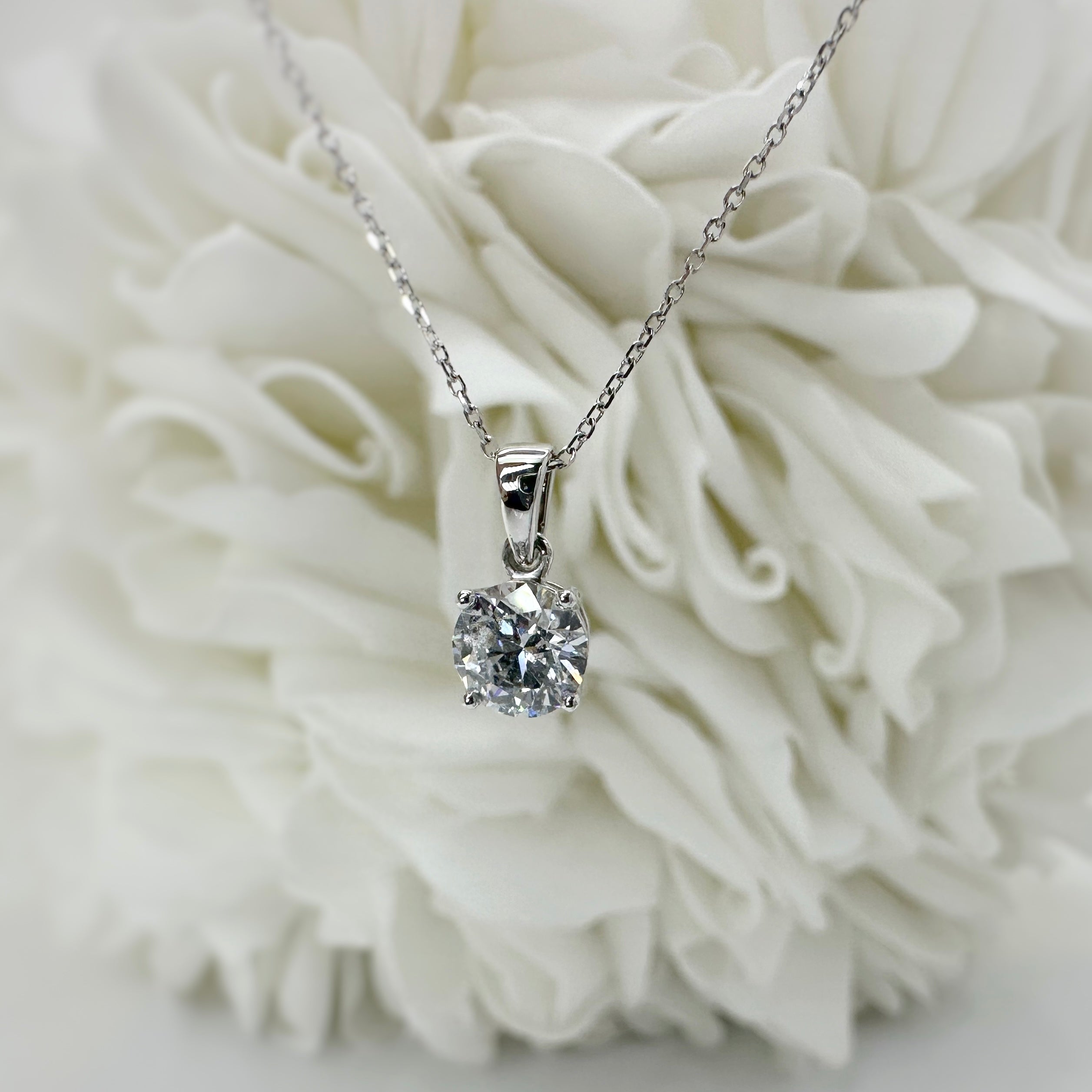 1.00 Carat Lab Grown Round Brilliant Necklace | 14k White Gold