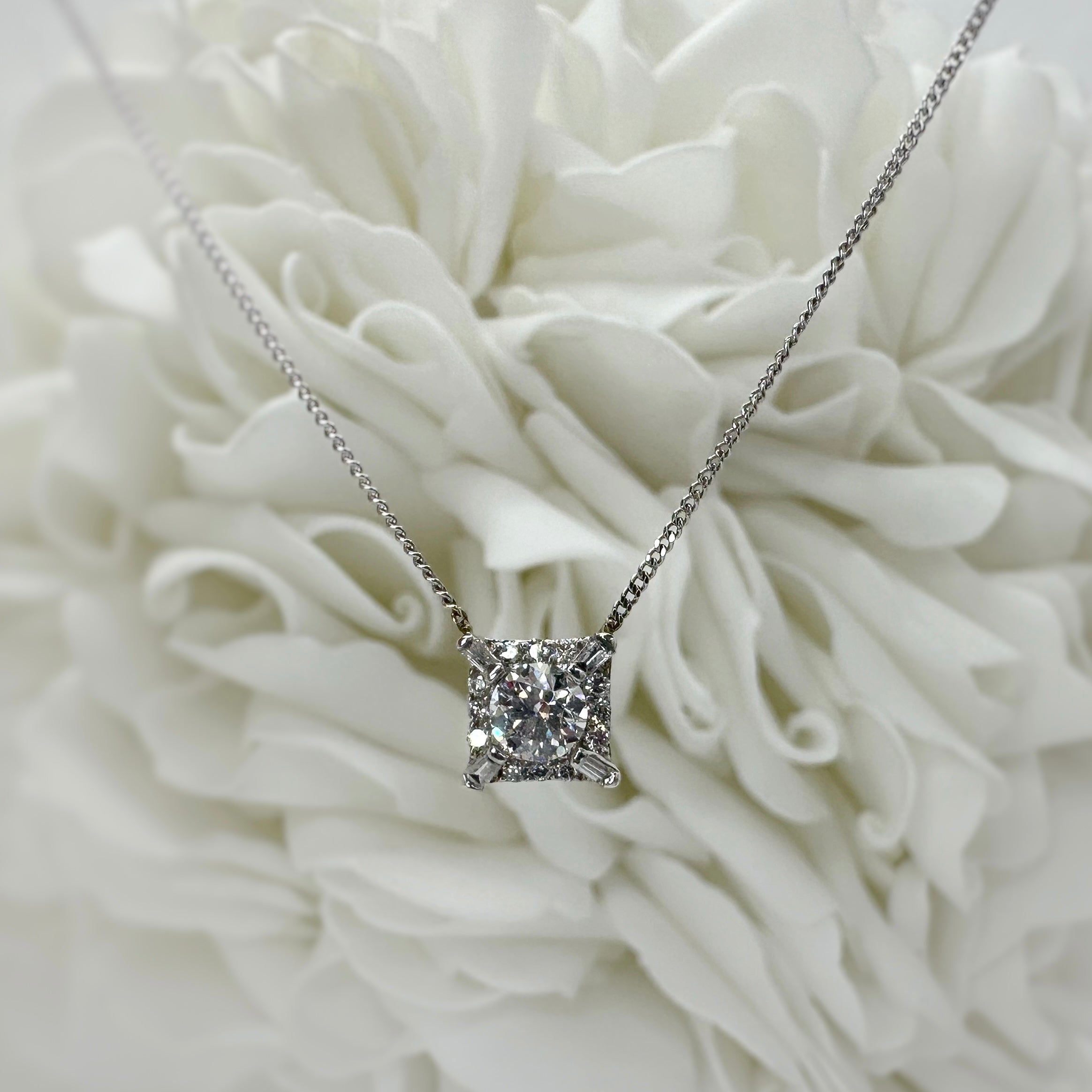 0.67 Total Carat Weight Halo Necklace With Canadian Center Diamond | 10k White Gold