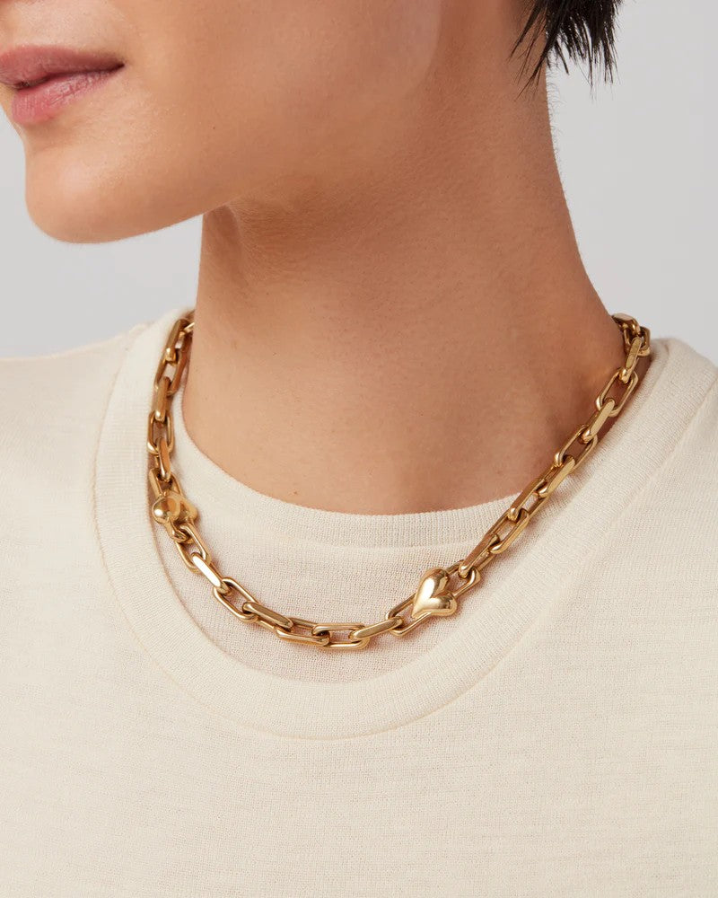 Jenny Bird Art Heart Chain Necklace | Gold Plated