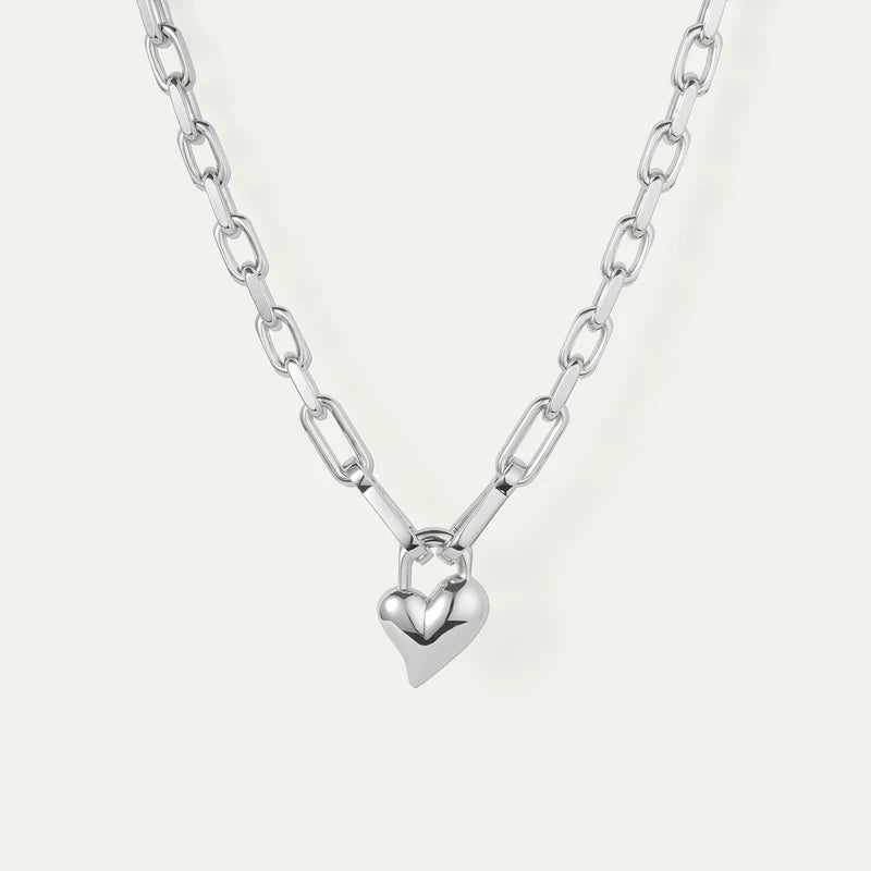 Jenny Bird Padlock Heart Pendant Necklace | Silver