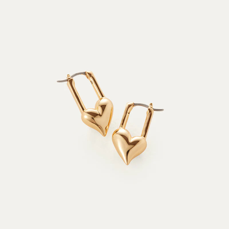 Jenny Bird Padlock Heart Huggie Earrings | Gold Plated