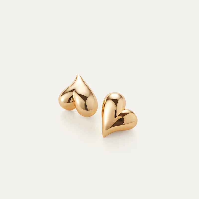 Jenny Bird Art Heart Button Earrings | Gold Plated
