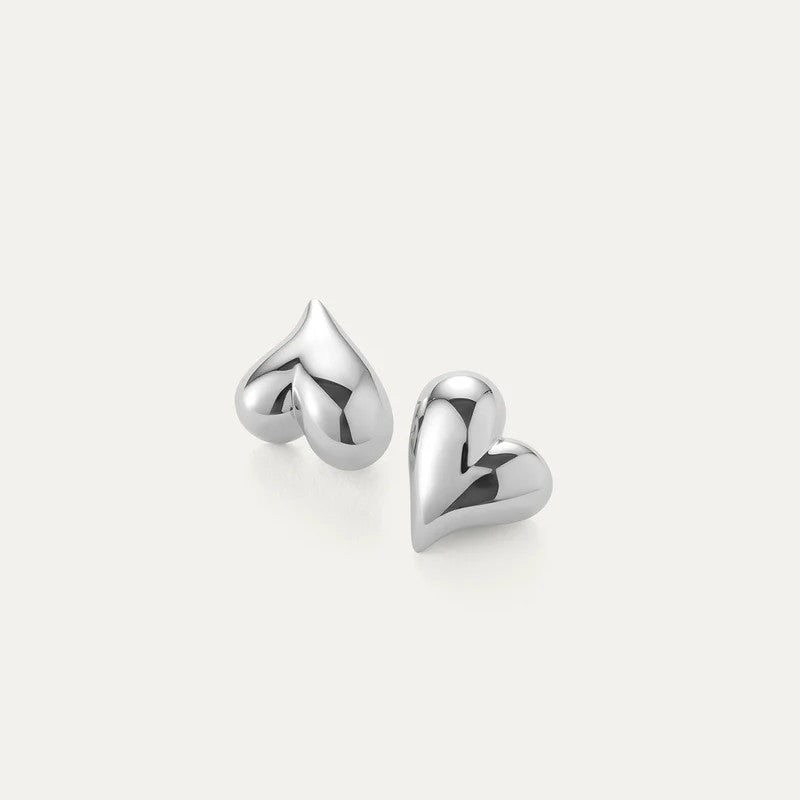 Jenny Bird Art Heart Button Earrings | Silver