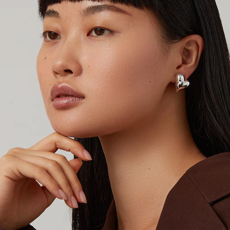 Jenny Bird Art Heart Button Earrings | Silver