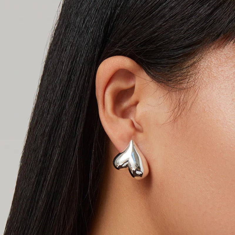 Jenny Bird Art Heart Button Earrings | Silver