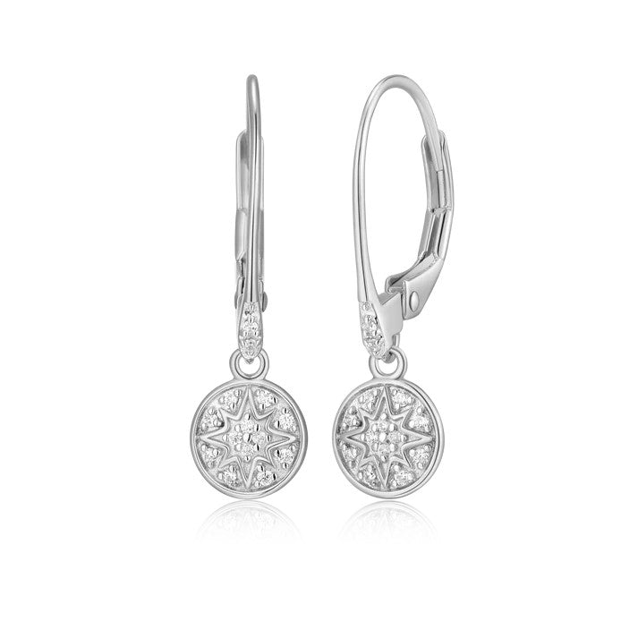 Monte Luna Round Pave Leverback Earrings | Sterling Silver