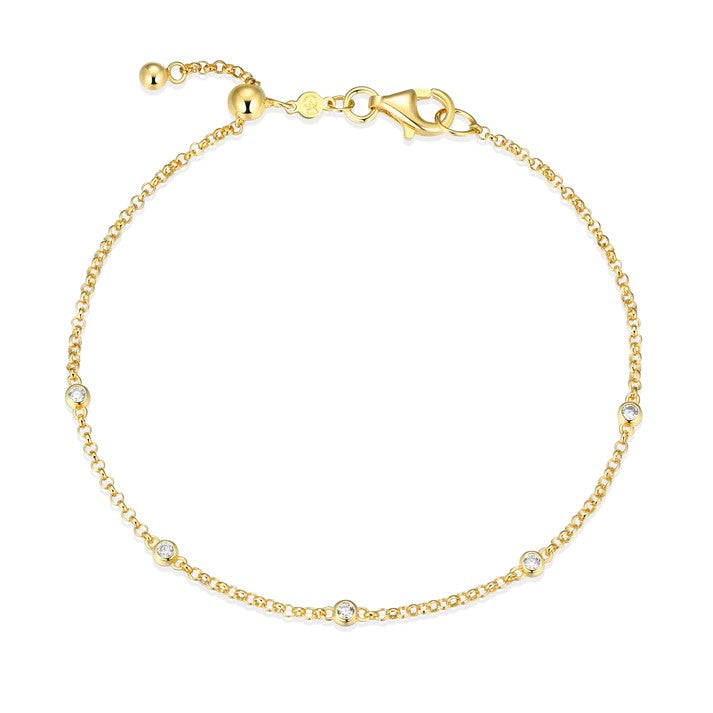 Monte Luna Bezel Station Bolo Bracelet | Gold Plated Sterling Silver