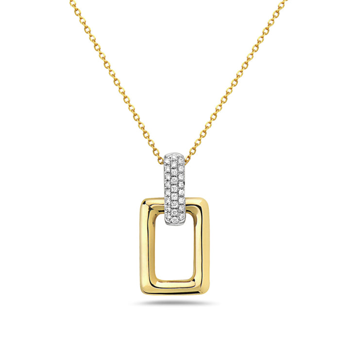 Bassali of New York Rectangular Necklace With Diamond Bale | 14k Yellow & White Gold
