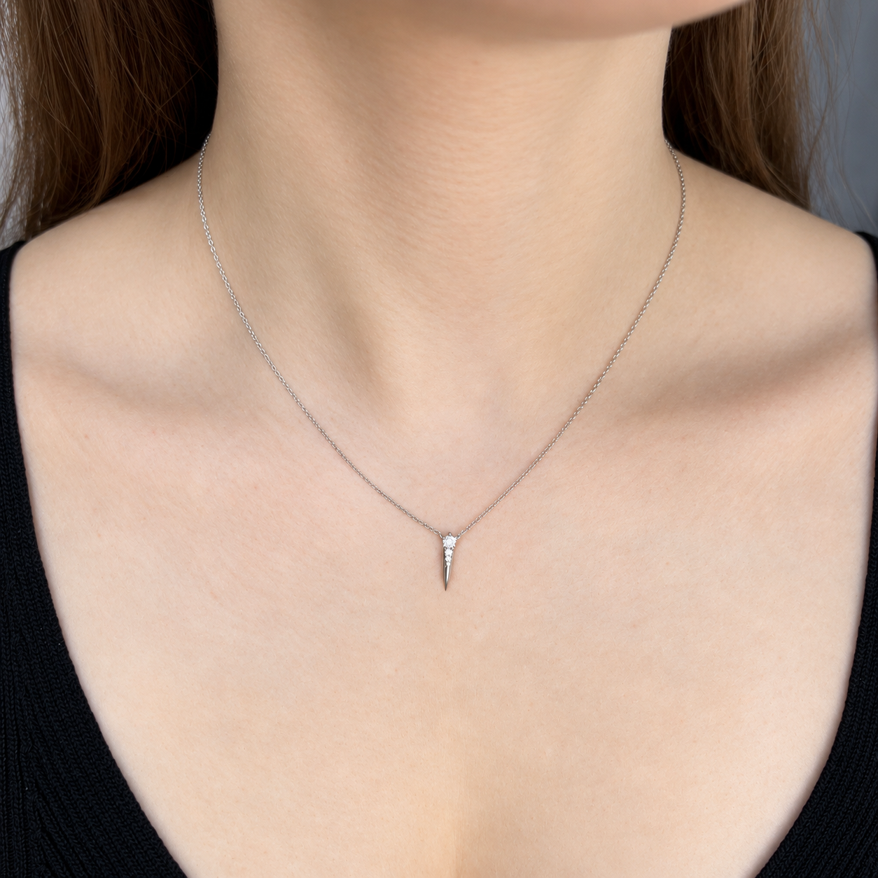 0.17 Carat 4 Stone Natural Diamond Necklace | 14K White Gold