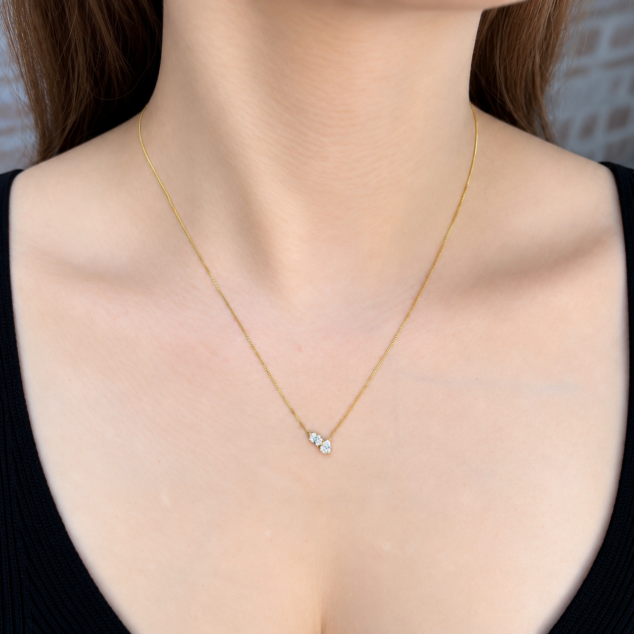 0.30 Total Carat Weight Two Stone Lab Grown Diamond Necklace | 10K Yellow Gold