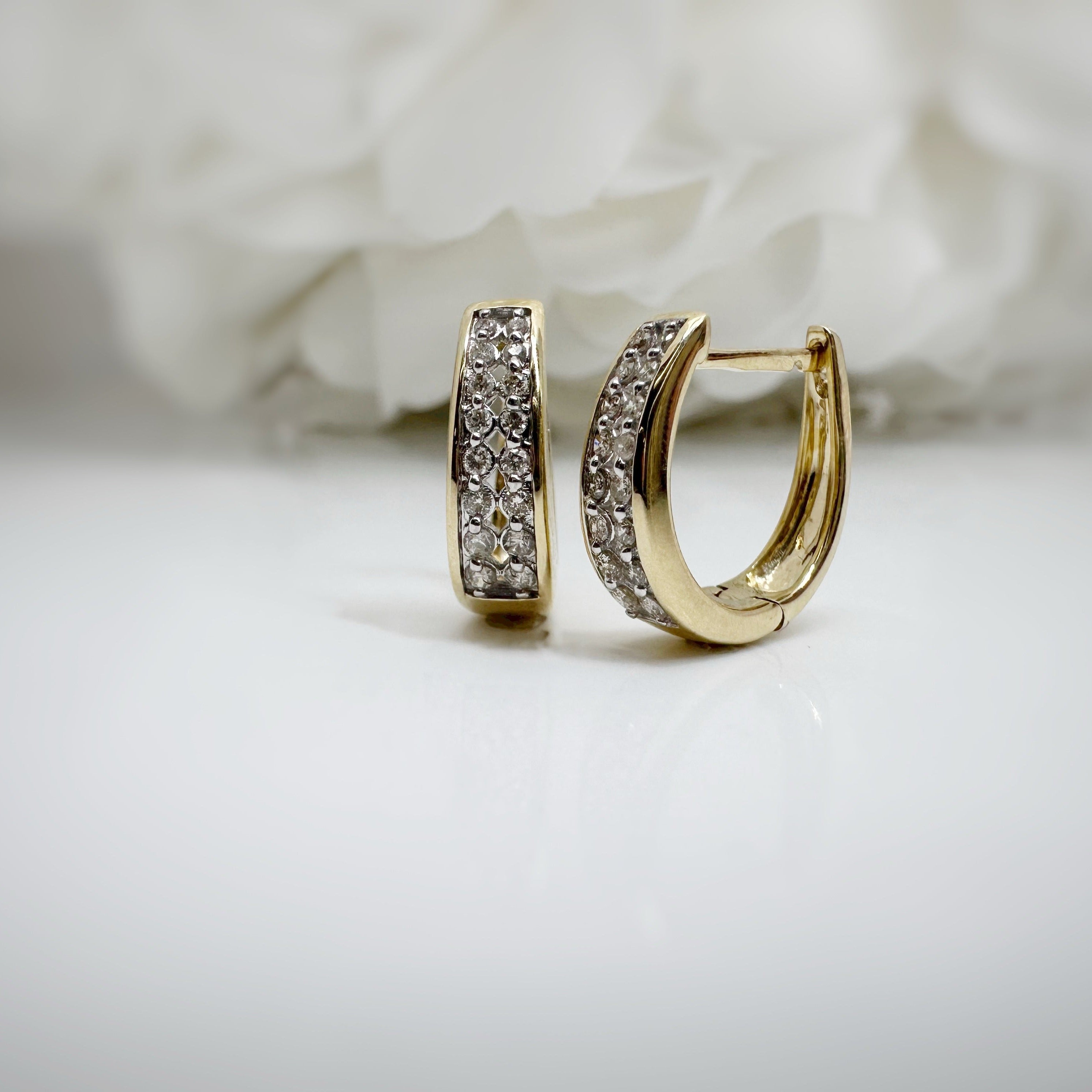 10k yellow gold double row diamond hinged earrings