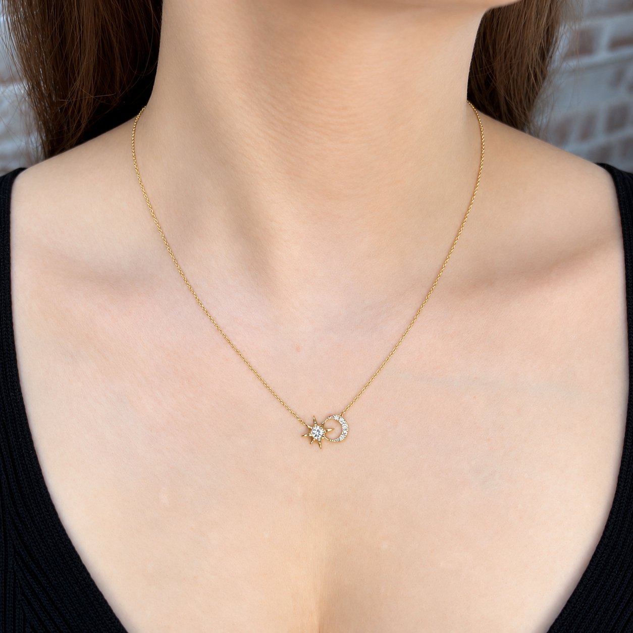 Sun & Moon Lab Grown Diamond Necklace | 10K Yellow gold