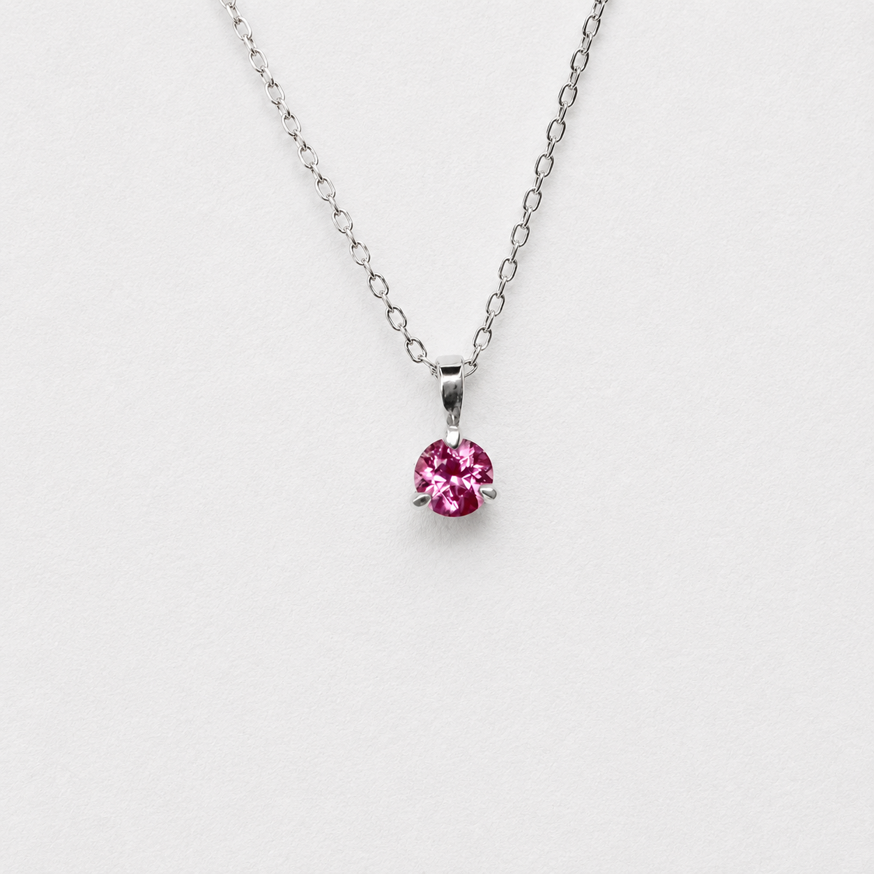 Natural Round Pink Tourmaline Pendant | 10K White Gold