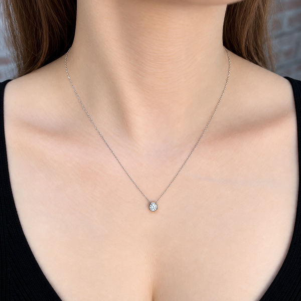 0.42 Carat Bezel Set Round Brilliant Cut Natural Diamond Slider Pendant | 14K White Gold