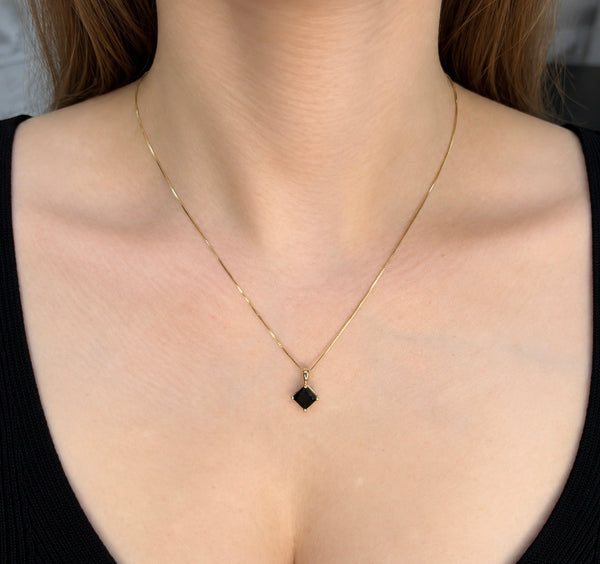 2.345 Carat Princess Cut Kite Set Natural Black Diamond Pendant | 14K Yellow Gold