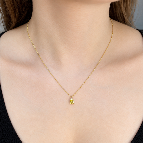 0.80 Carat Yellow Pear Cut Lab Grown Diamond Necklace | 10K Yellow Gold