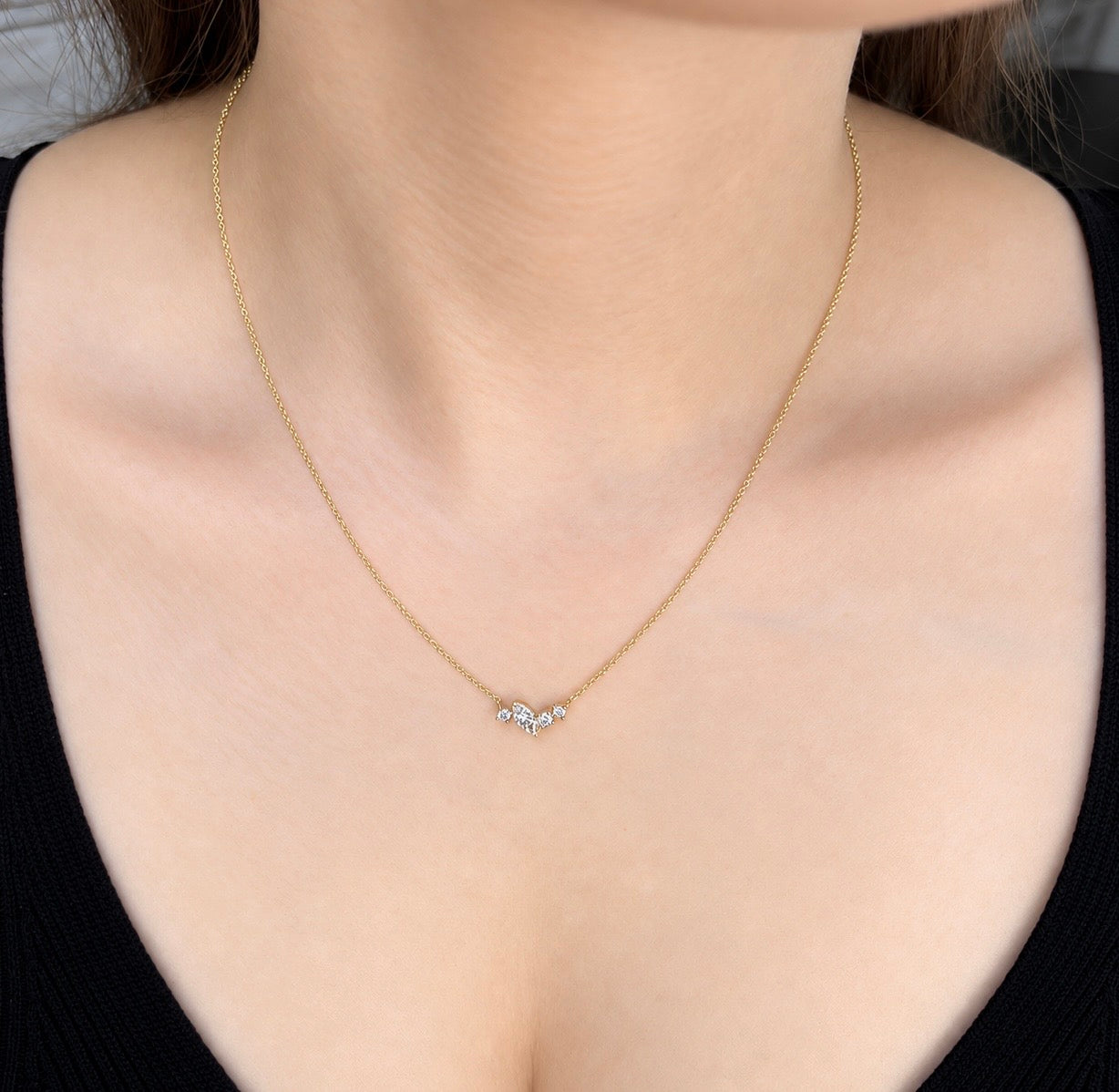 Multiple Shaped Lab Grown Diamond Necklace | 10K Yellow Gold