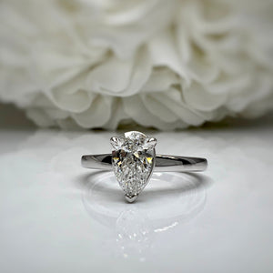 Custom 14k white gold solitaire LG Pear Shape Diamond Engagement Ring
