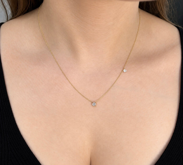 0.28 Carat Round Brilliant Lab Grown Diamond Necklace With Heart Cut Lab Grown Diamond Accent | 10K Yellow Gold