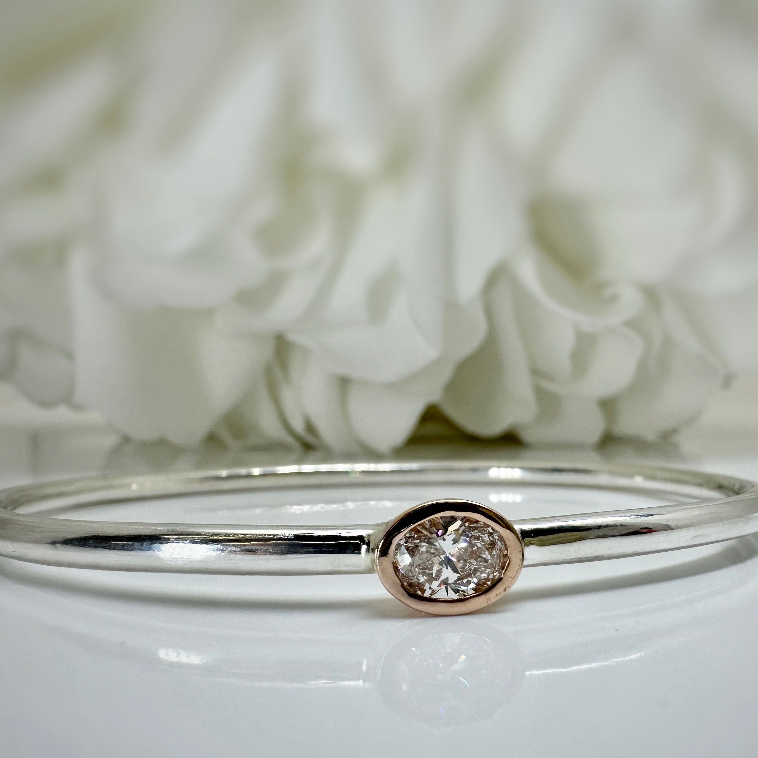 Custom Sterling Silver/Rose Gold oval Lab Grown Diamond bangle