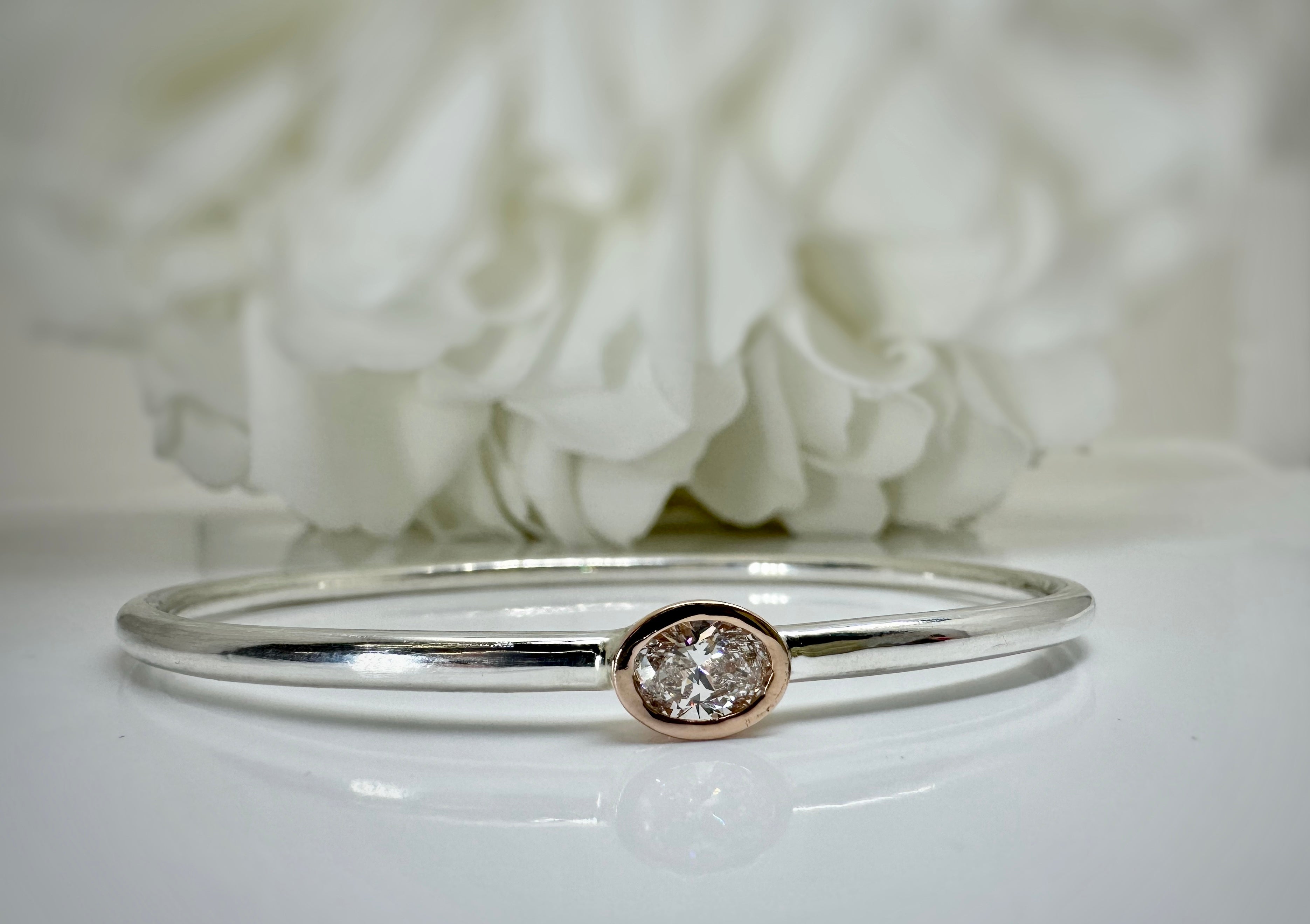 Custom Sterling Silver/Rose Gold oval Lab Grown Diamond bangle