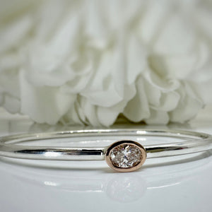 Custom Sterling Silver/Rose Gold oval Lab Grown Diamond bangle
